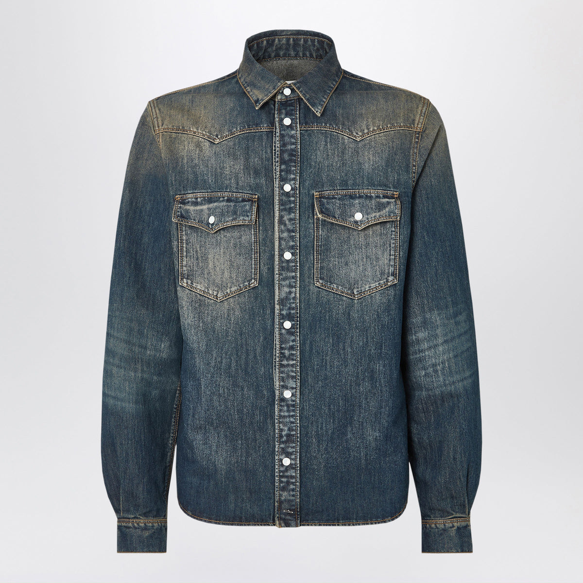 Fendi Blue Stone Wash Denim Shirt Men FENDI