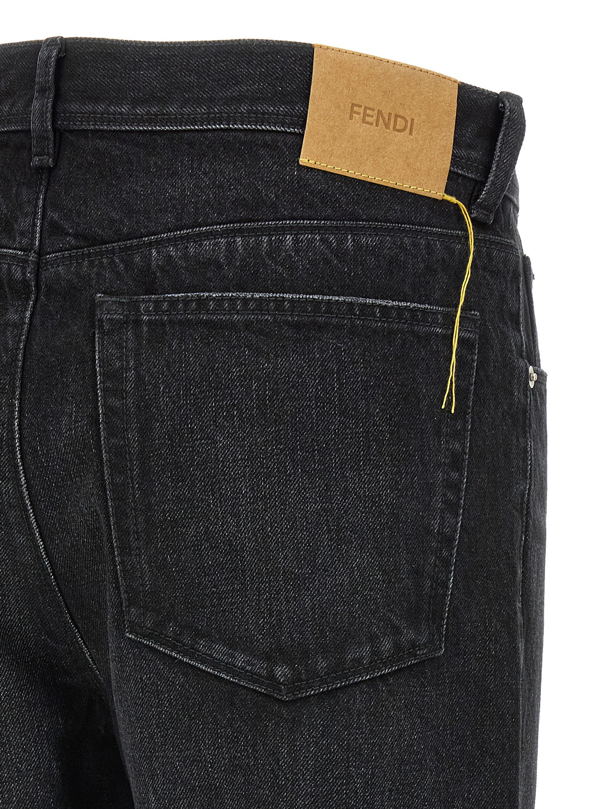 Fendi Women Yellow Stitching Jeans With Visible Thread