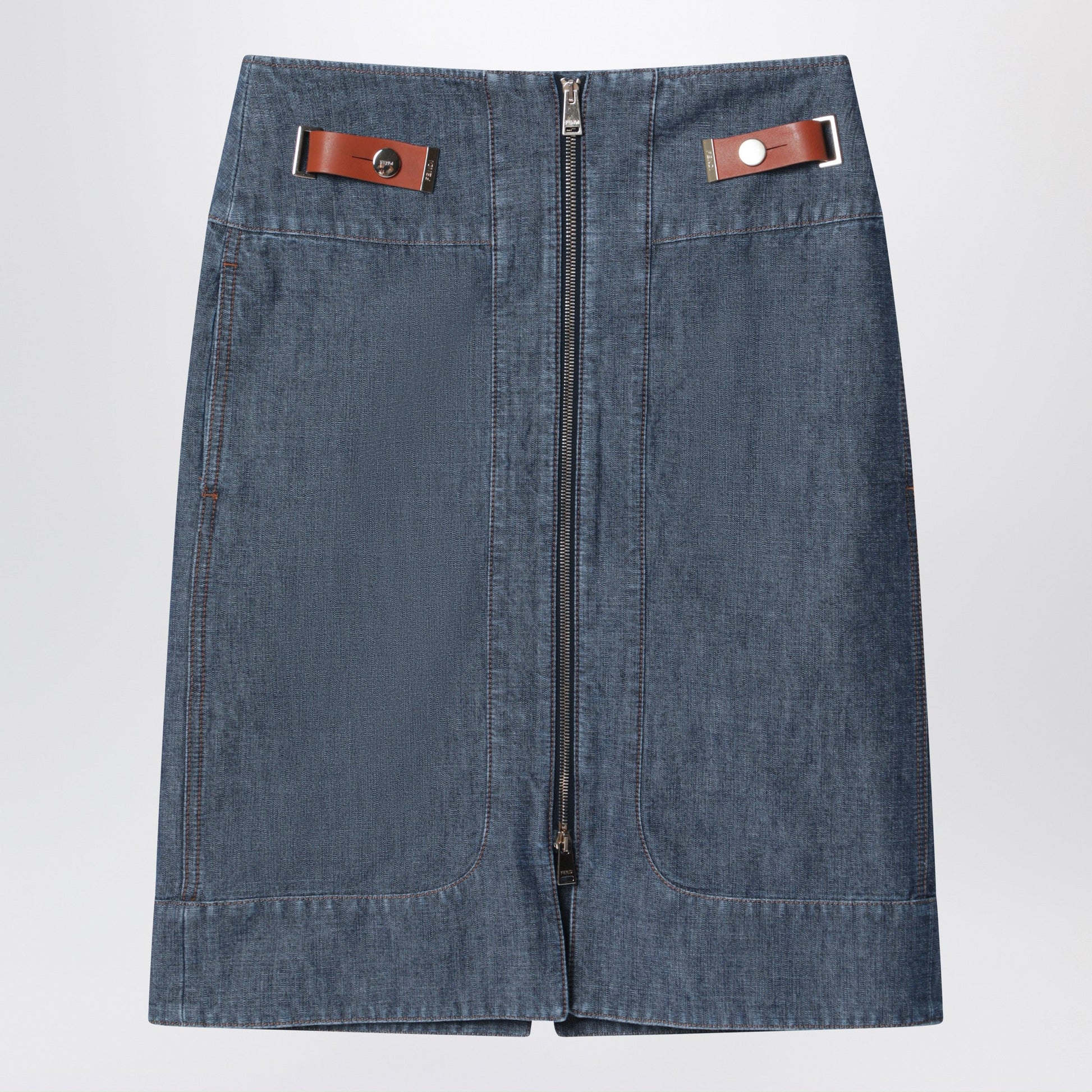 Fendi Blue Chambray Denim Skirt Women FENDI