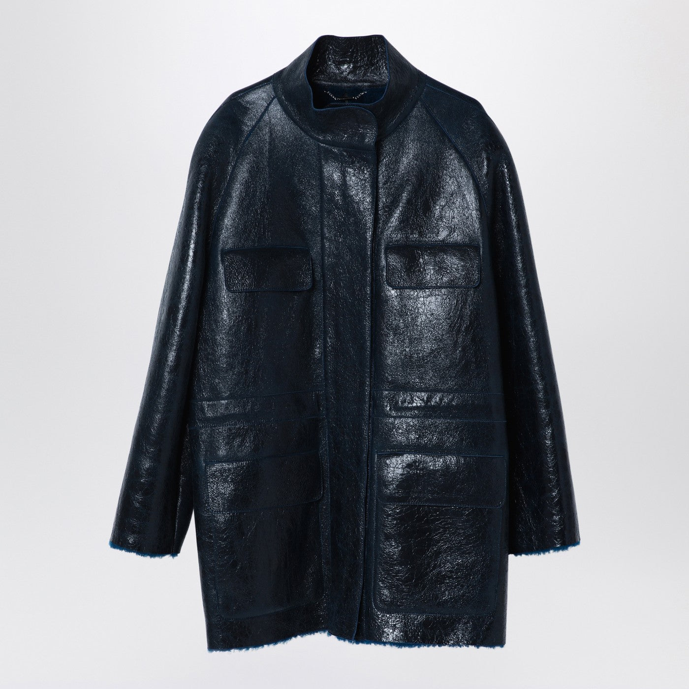Fendi Dark Blue Sheepskin Jacket Women FENDI