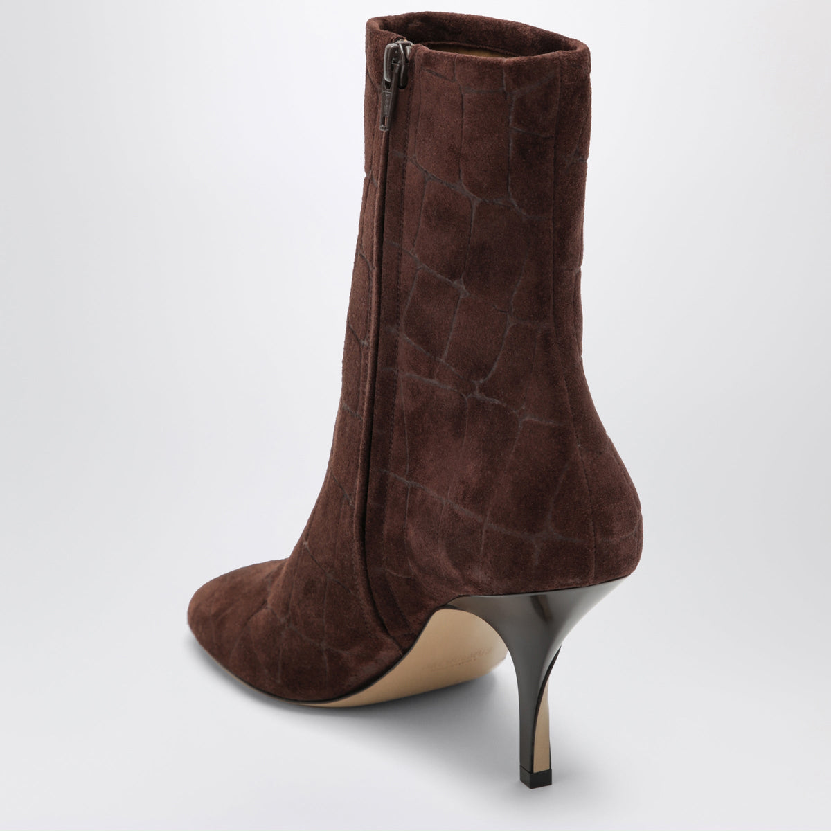Jacquemus Brown Ankle Boots In Crocodile-Effect Suede Women JACQUEMUS
