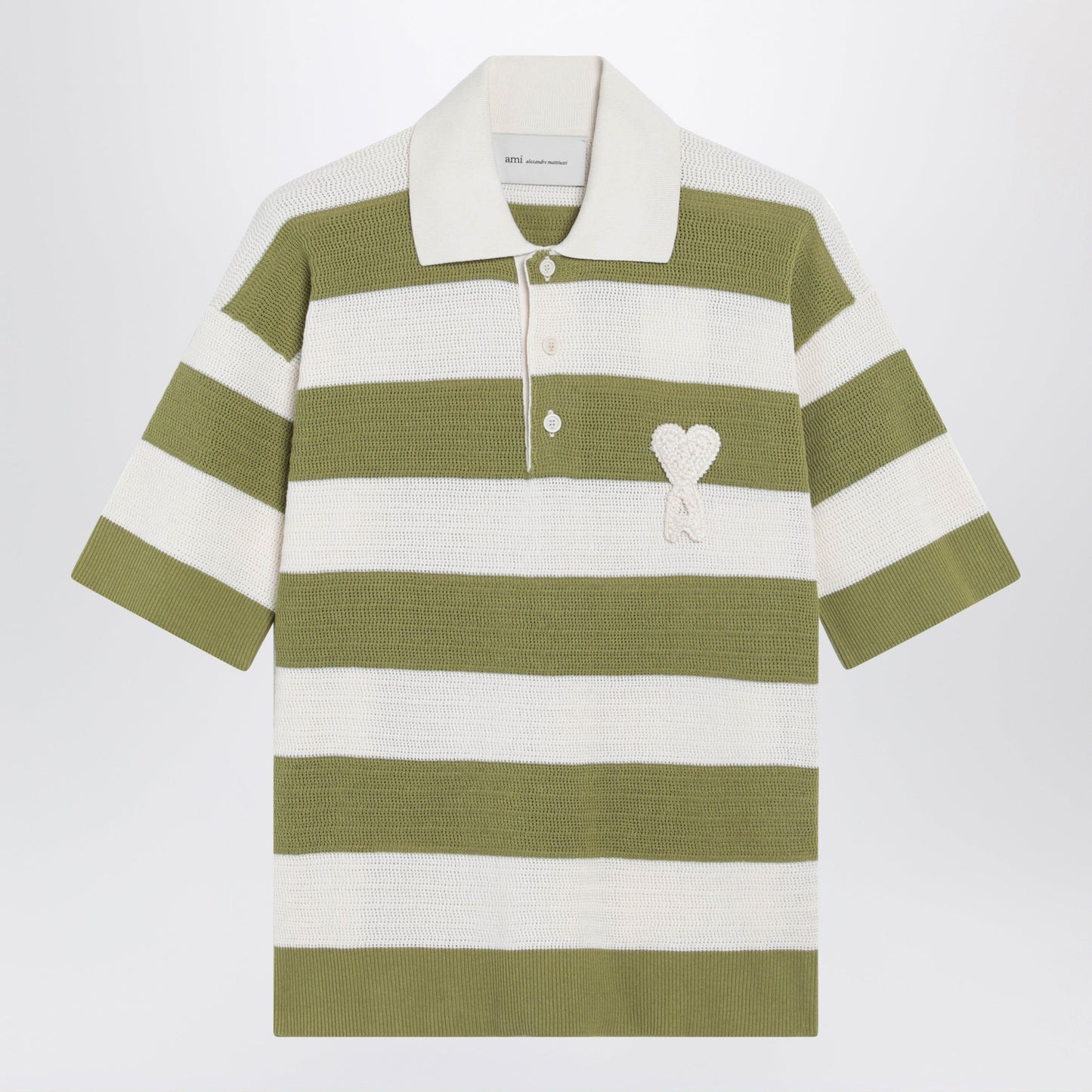Ami Paris Ami De Coeur Striped Cotton Knit Polo Shirt Women AMI PARIS