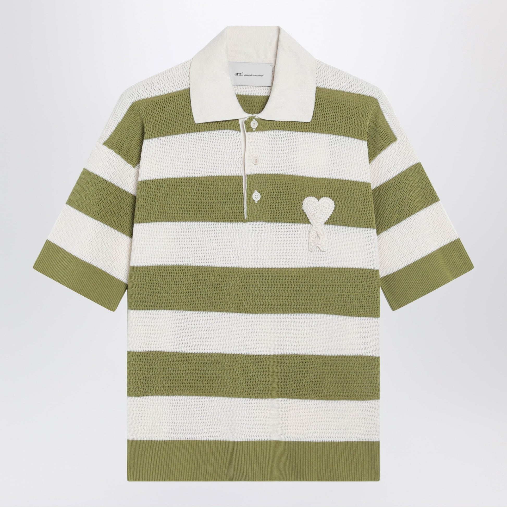 Ami Paris Ami De Coeur Striped Cotton Knit Polo Shirt Women AMI PARIS