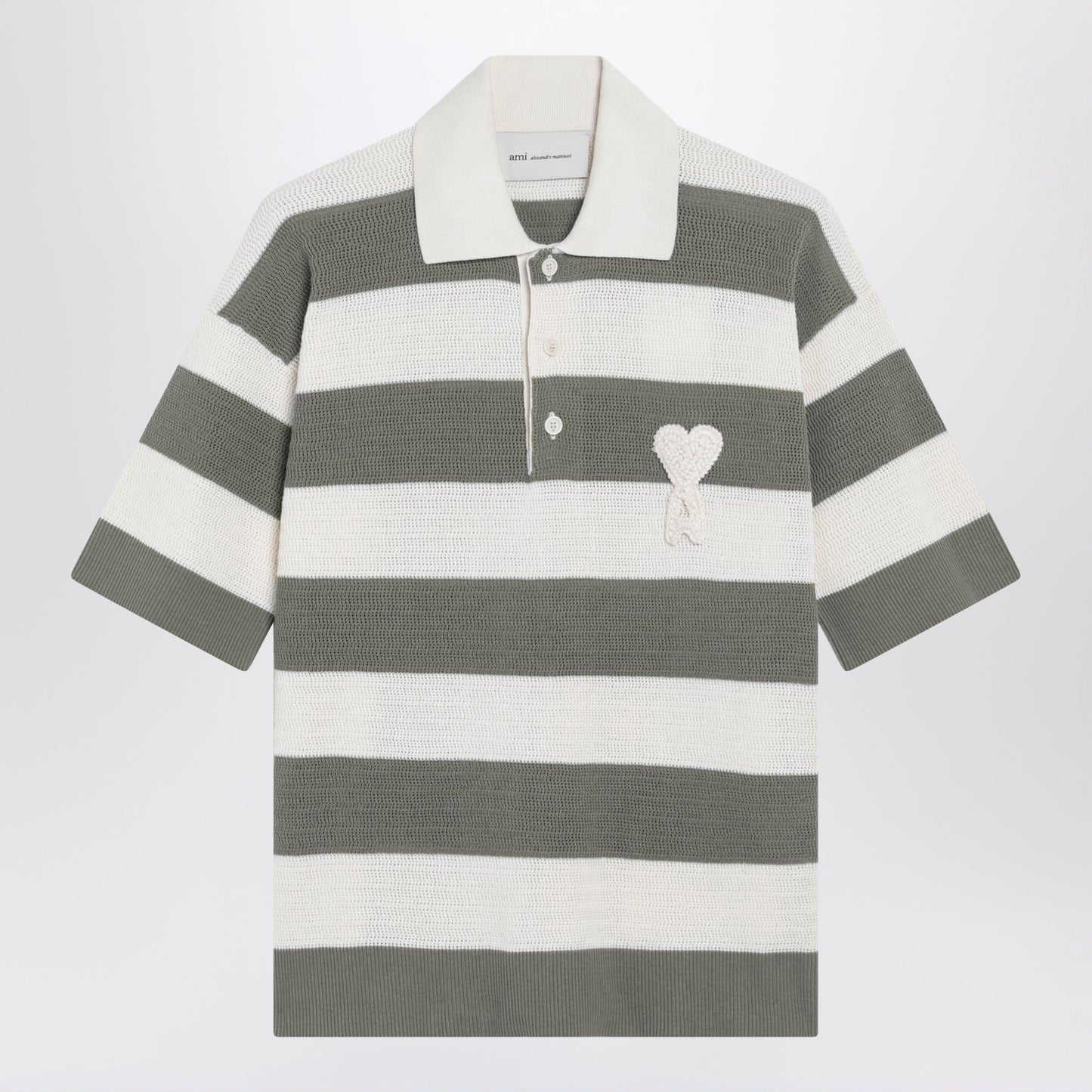 Ami Paris Ami De Coeur Striped Cotton Knit Polo Shirt Women AMI PARIS