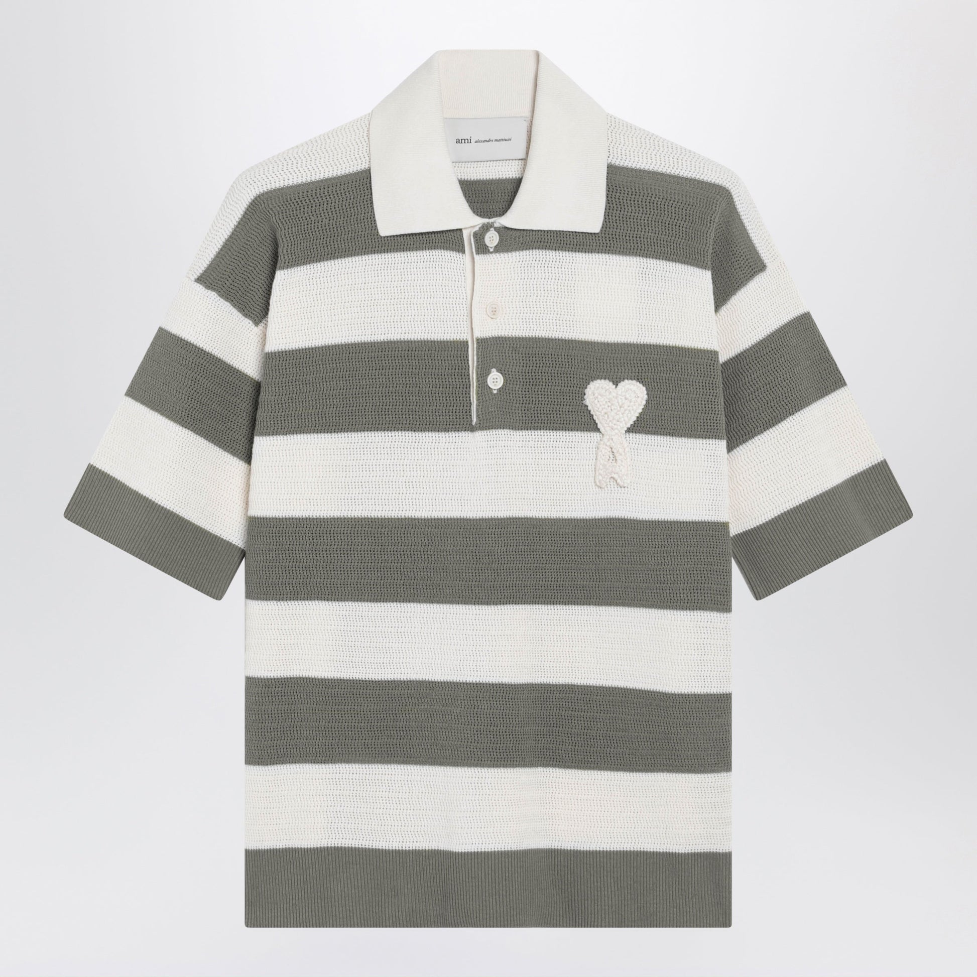 Ami Paris Ami De Coeur Striped Cotton Knit Polo Shirt Women AMI PARIS
