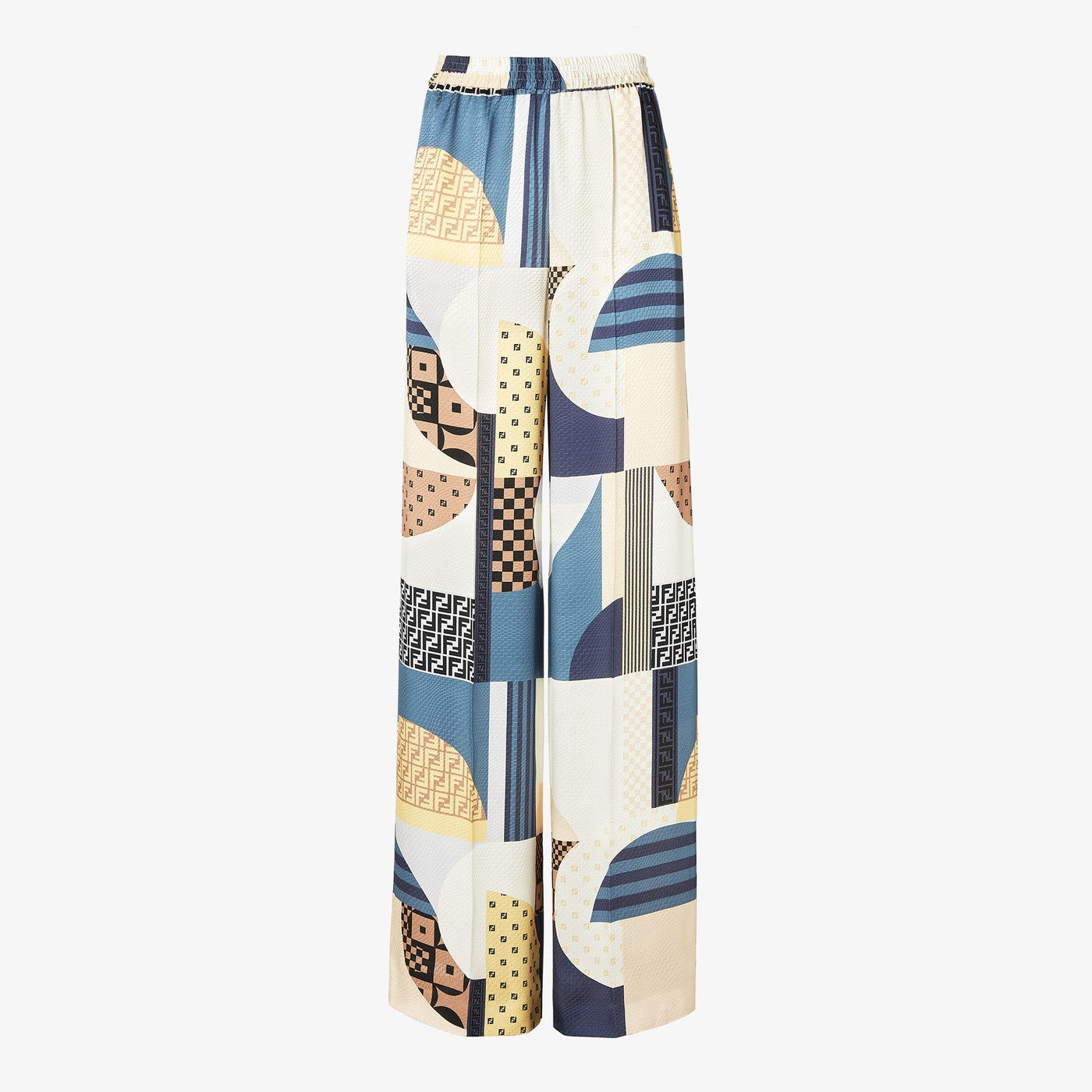 Fendi Blue Silk Trousers With Patchwork Print Women FENDI