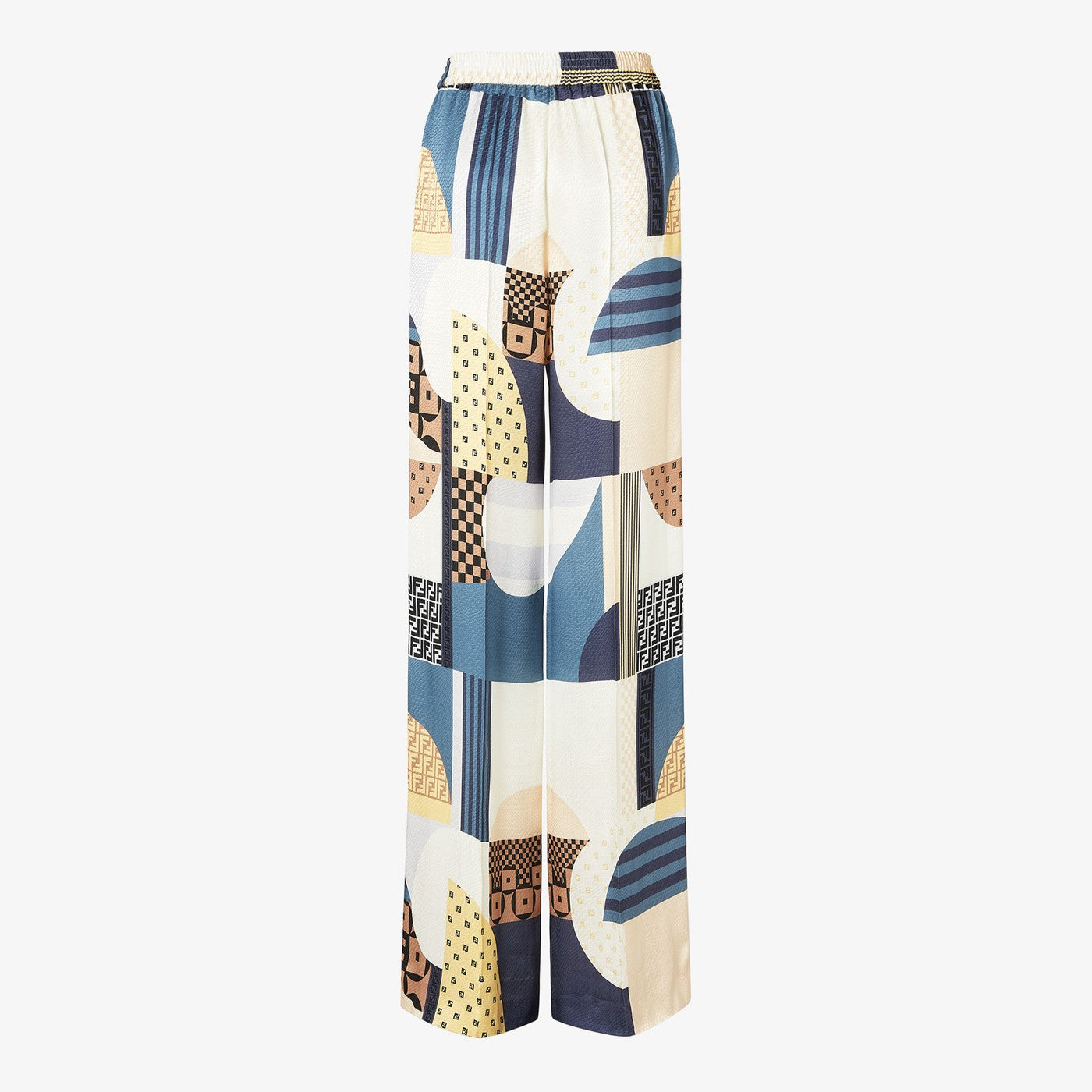 Fendi Blue Silk Trousers With Patchwork Print Women FENDI