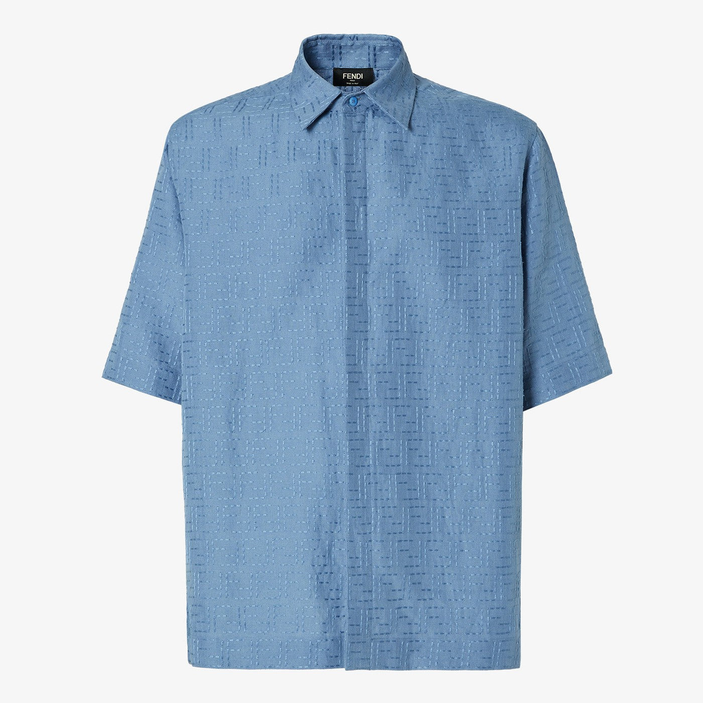 Fendi Light Blue Ff Jacquard Linen Shirt Men FENDI