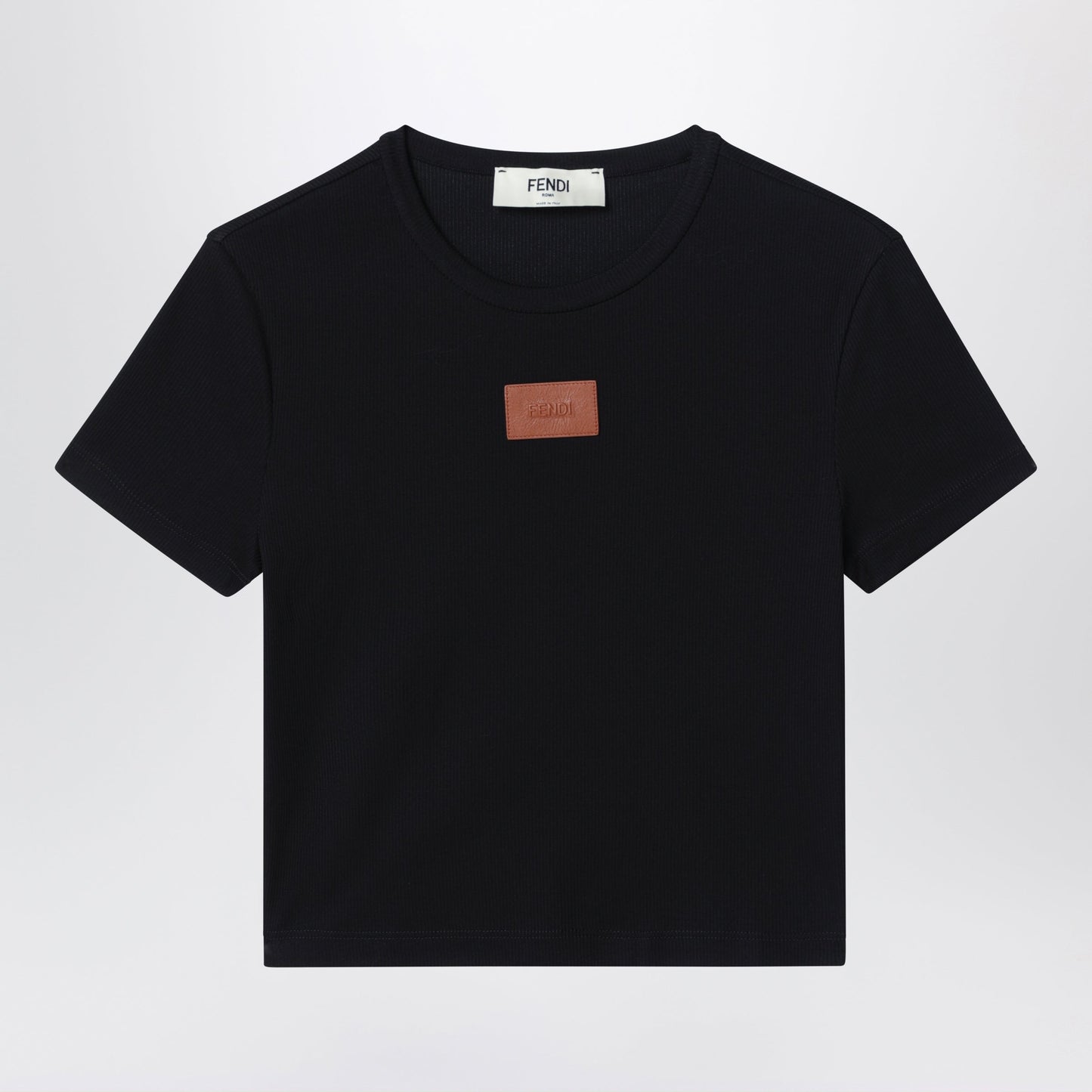 Fendi Black Cotton T-Shirt With Logo Patch Women FENDI
