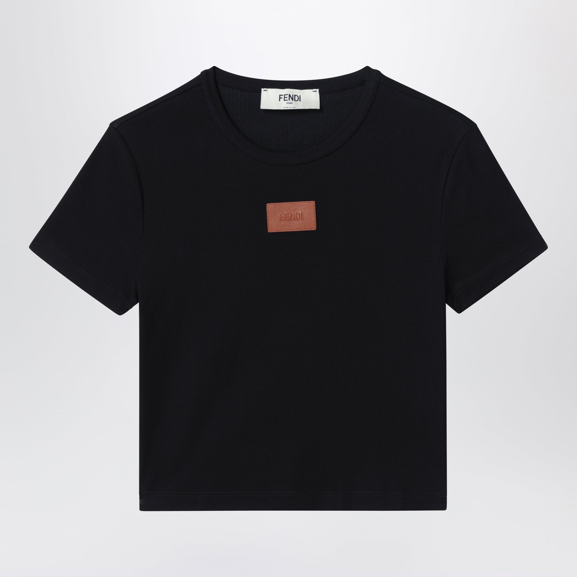 Fendi Black Cotton T-Shirt With Logo Patch Women FENDI
