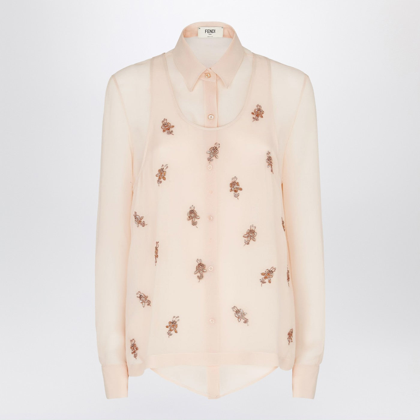 Fendi Embroidered Pink Georgette Shirt Women FENDI