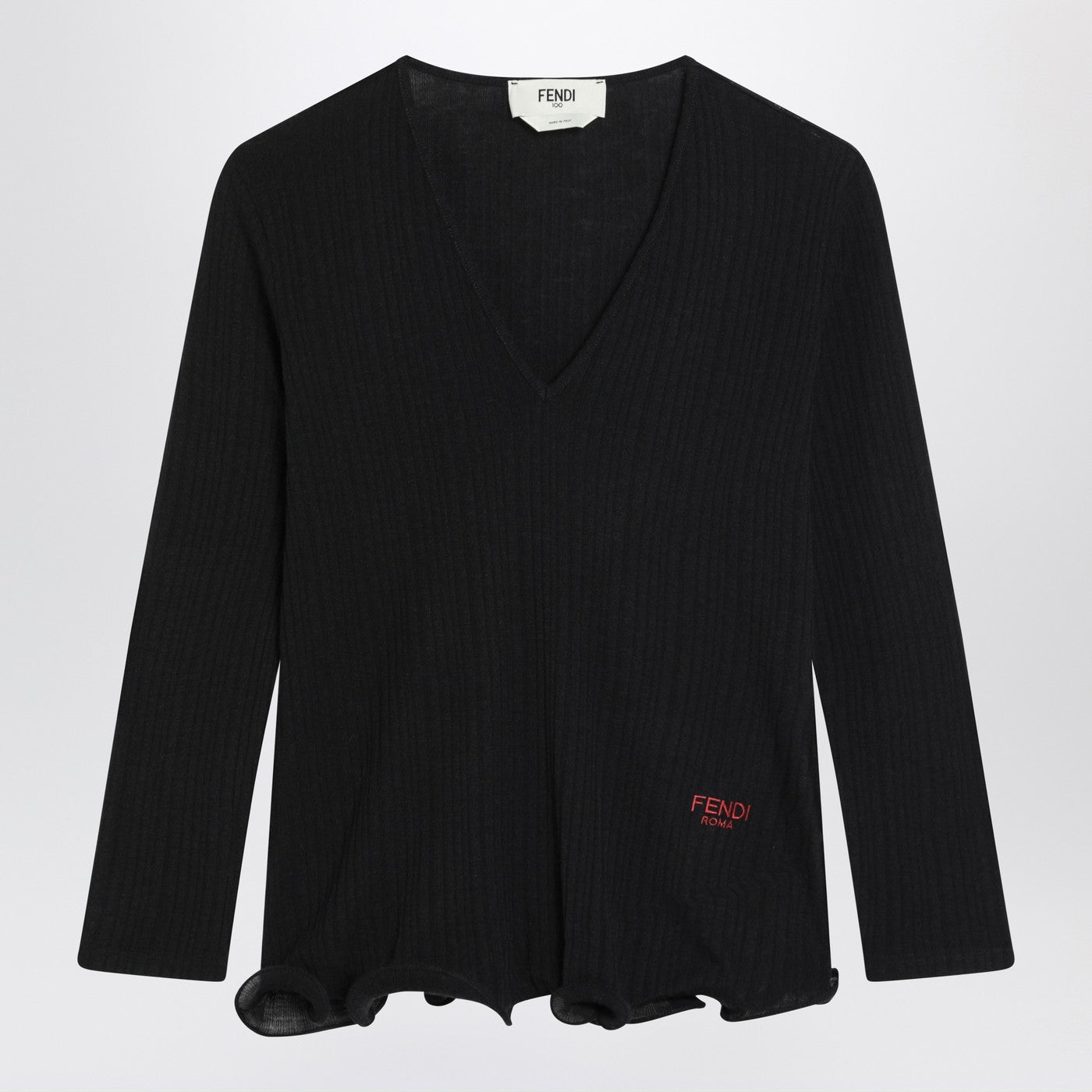 Fendi Black Wool Pullover With Logo Embroidery Women FENDI