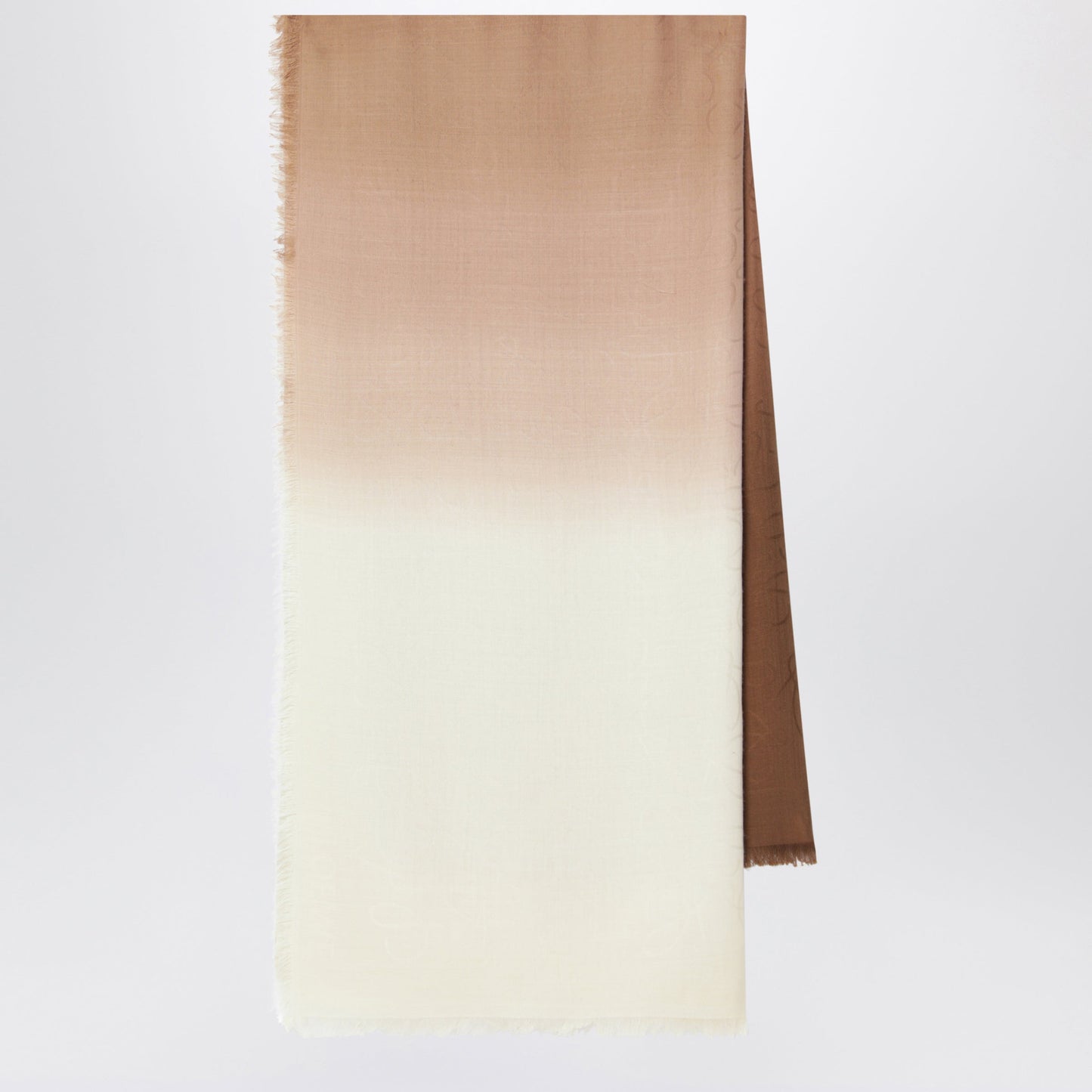 Loewe Beige Wool And Silk Jacquard Scarf With Fringe Women LOEWE