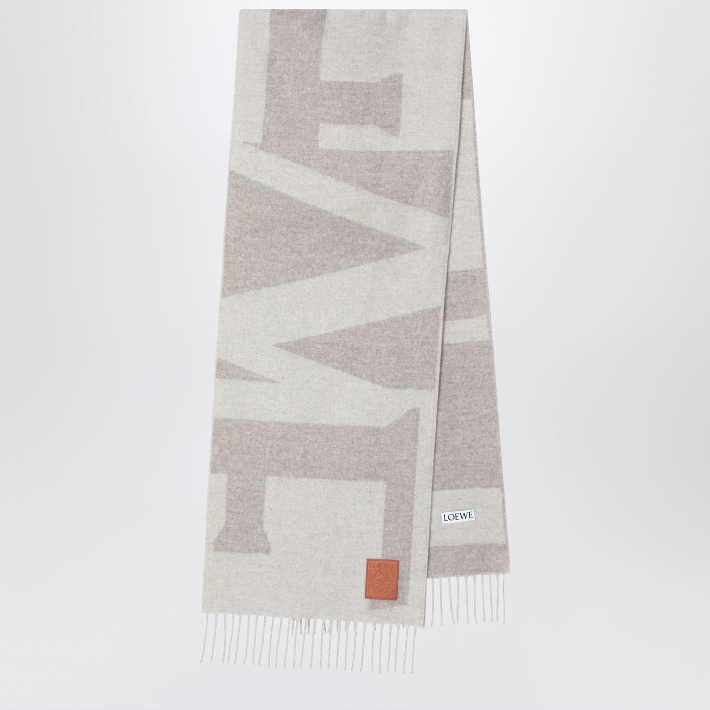 Loewe Light Grey Cashmere Scarf With Anagram Patch Women LOEWE