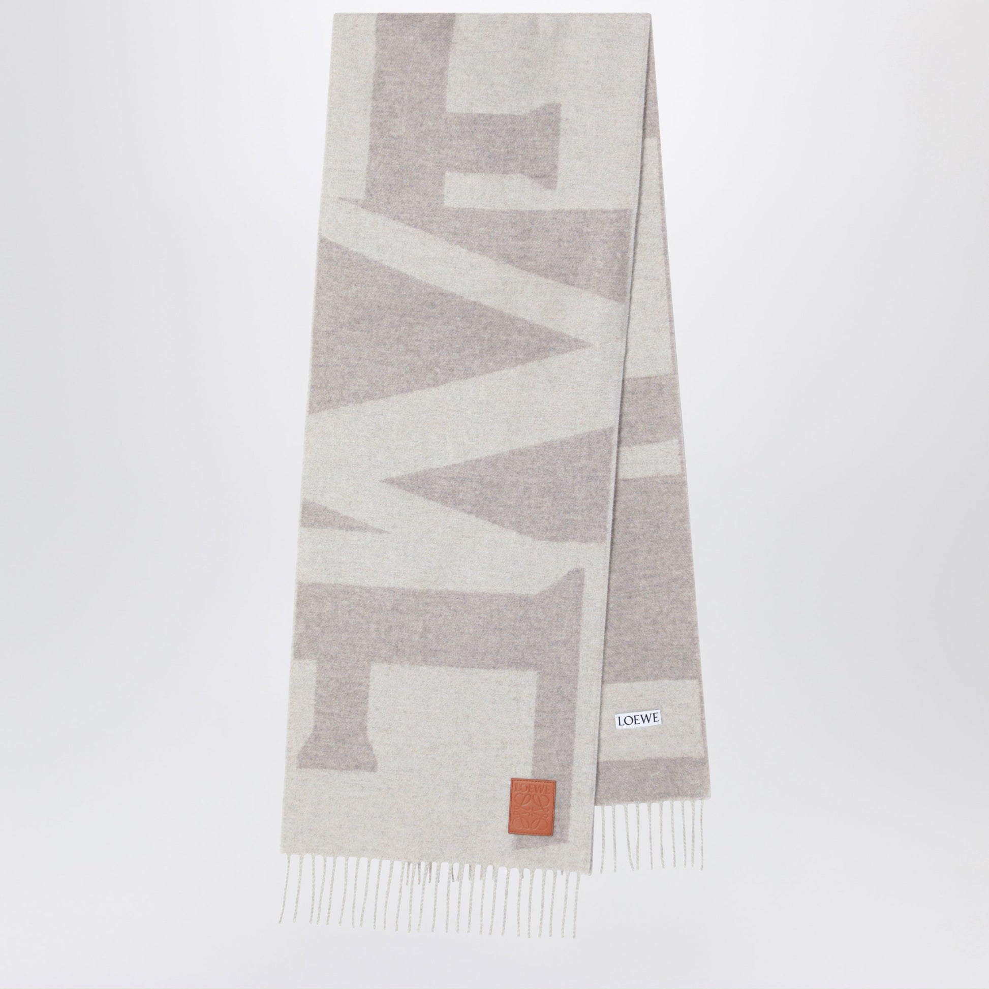 Loewe Light Grey Cashmere Scarf With Anagram Patch Women LOEWE