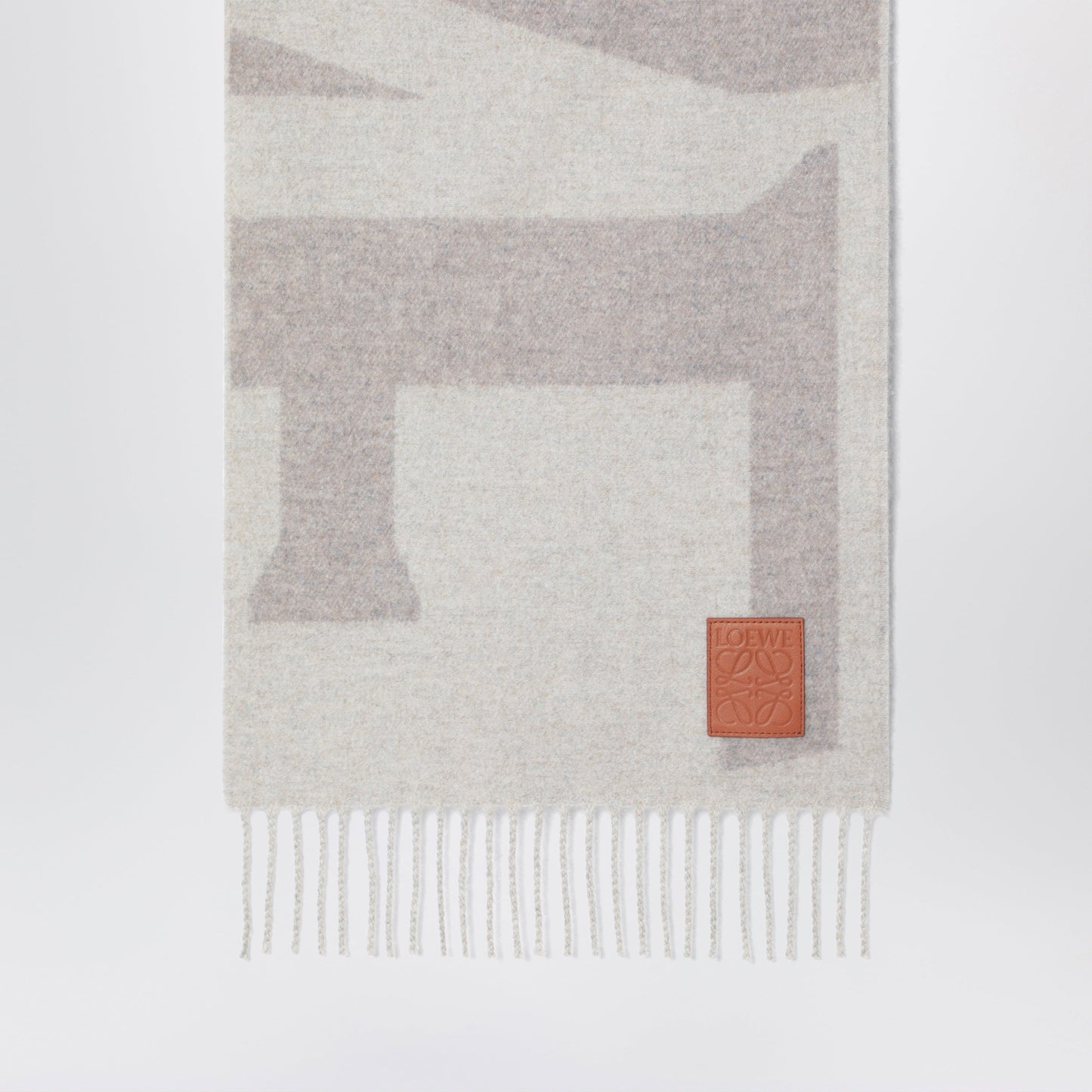 Loewe Light Grey Cashmere Scarf With Anagram Patch Women LOEWE