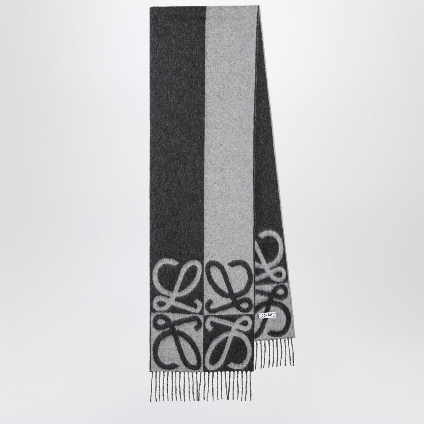 Loewe Bicolour Anagram Jacquard Wool-Cashmere Scarf In Grey Women LOEWE