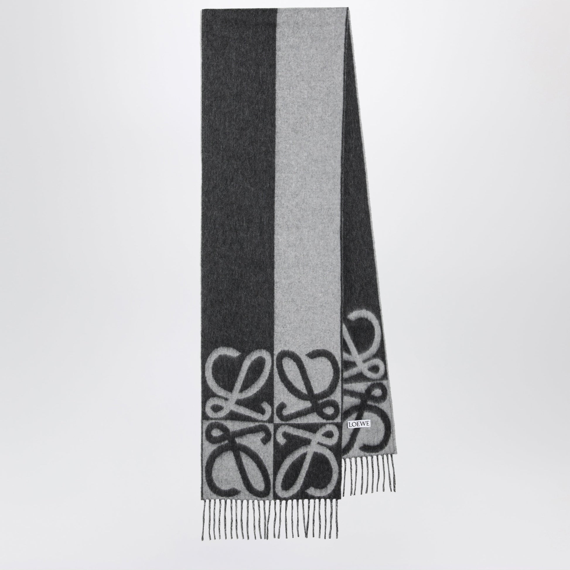 Loewe Bicolour Anagram Jacquard Wool-Cashmere Scarf In Grey Women LOEWE