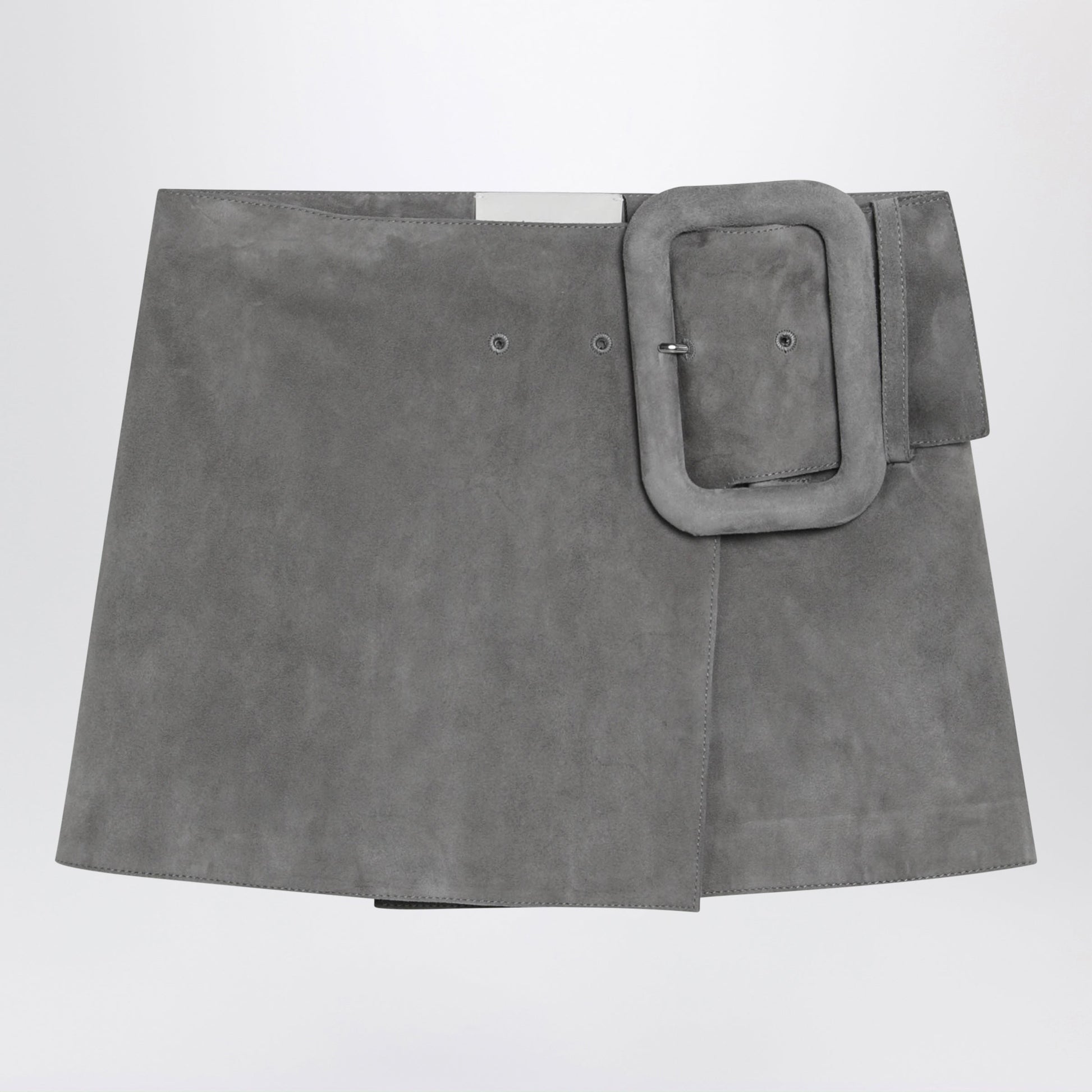 Ami Paris Grey Suede Mini Skirt With Large Buckle Belt Women AMI PARIS