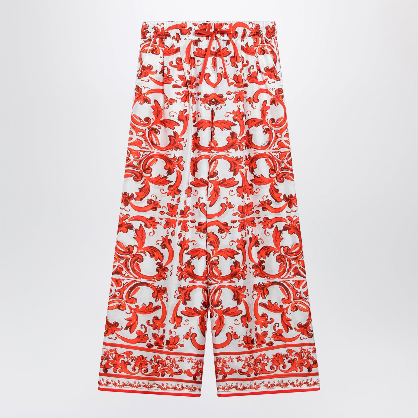 Dolce&Gabbana Wide-Leg Maiolica-Print Silk Pants In Orange Women DOLCE & GABBANA