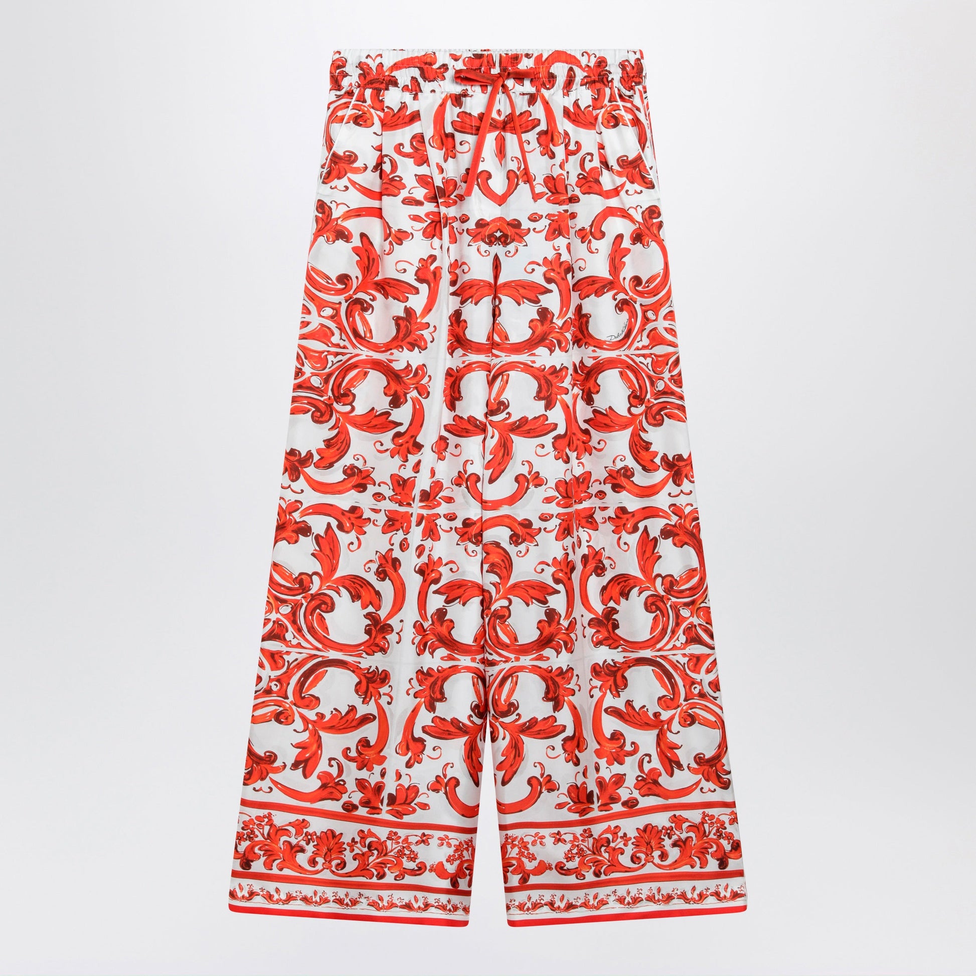 Dolce&Gabbana Wide-Leg Maiolica-Print Silk Pants In Orange Women DOLCE & GABBANA