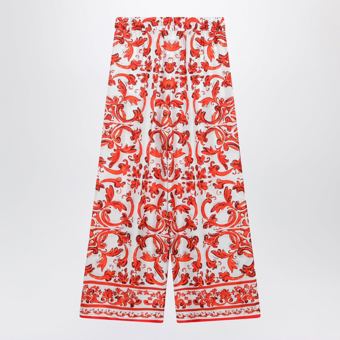 Dolce&Gabbana Wide-Leg Maiolica-Print Silk Pants In Orange Women DOLCE & GABBANA