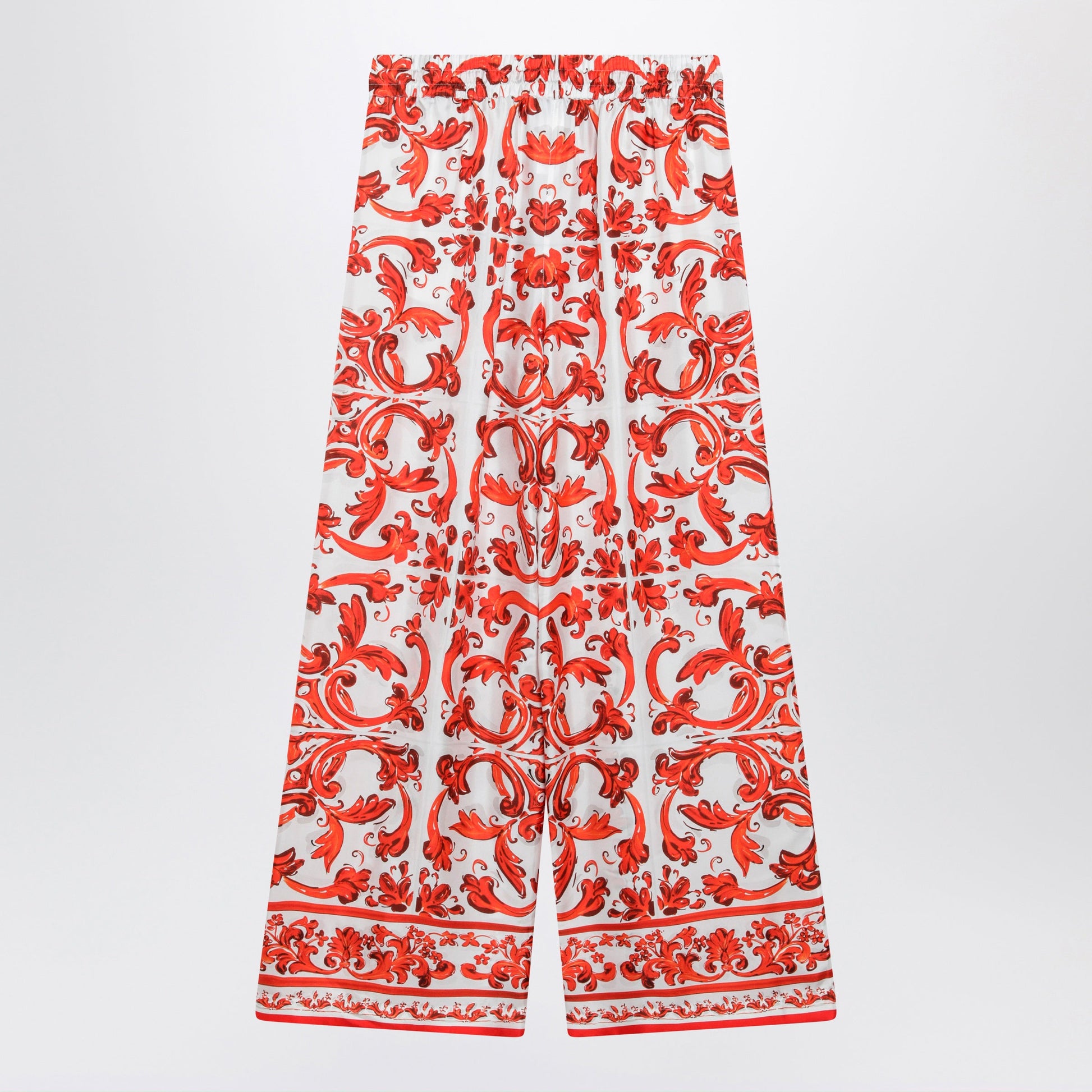 Dolce&Gabbana Wide-Leg Maiolica-Print Silk Pants In Orange Women DOLCE & GABBANA