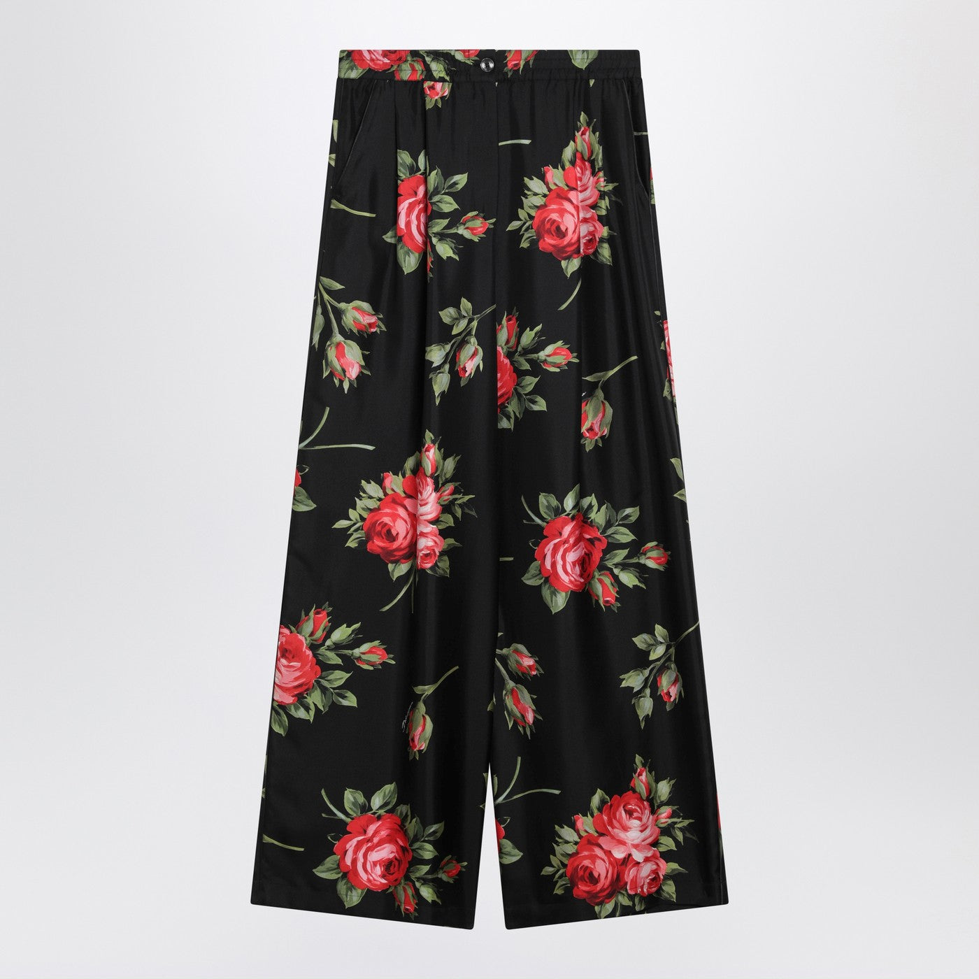 Dolce&Gabbana Wide Twill Trousers With Rose Bouquet Print Women DOLCE & GABBANA