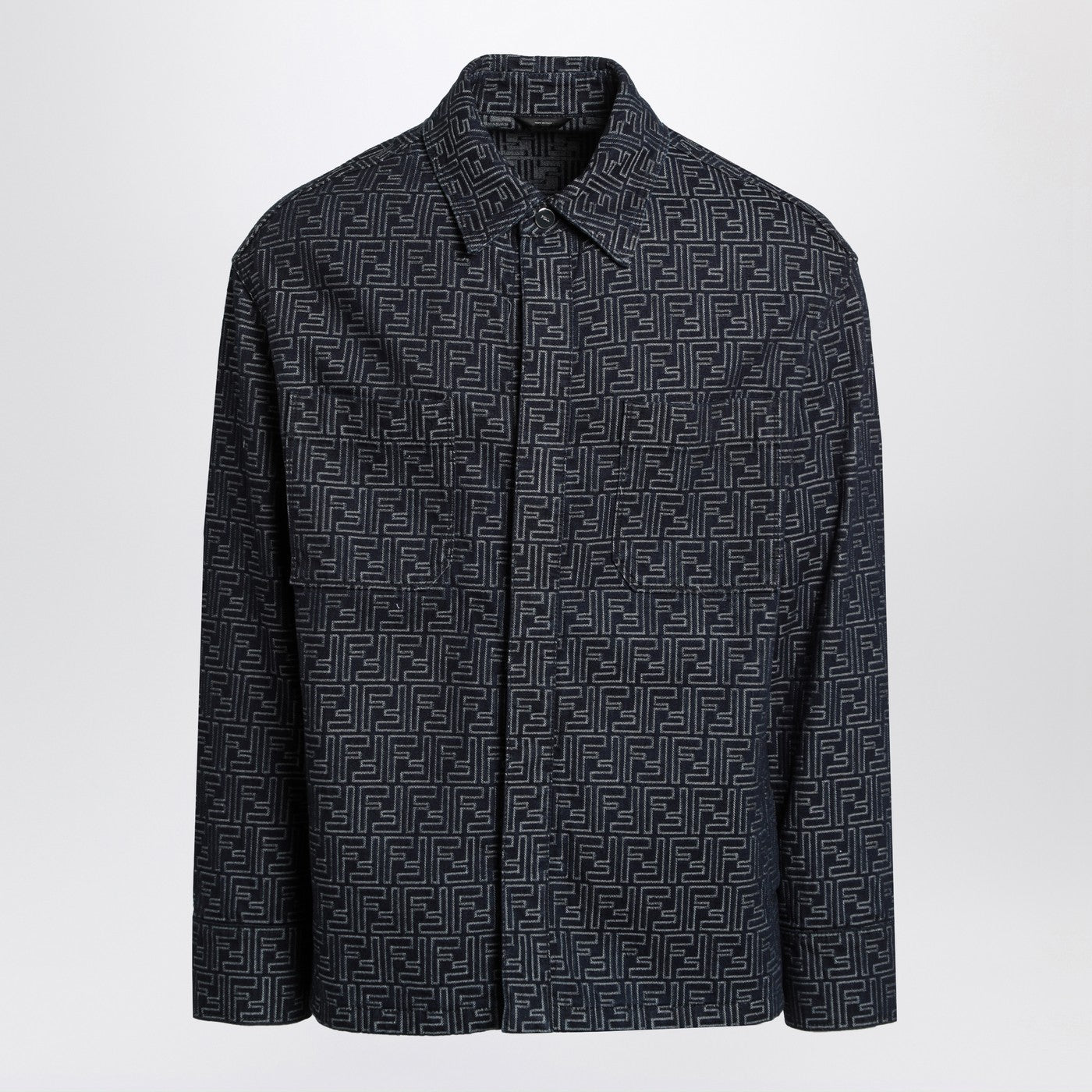 Fendi Indigo Blue Jacket With Ff Jacquard Men FENDI