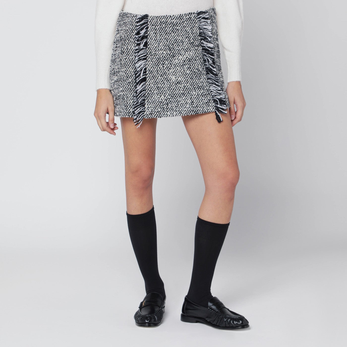 Durazzi Milano Black/White Patterned Wool-Blend Mini Skirt Women Durazzi Milano