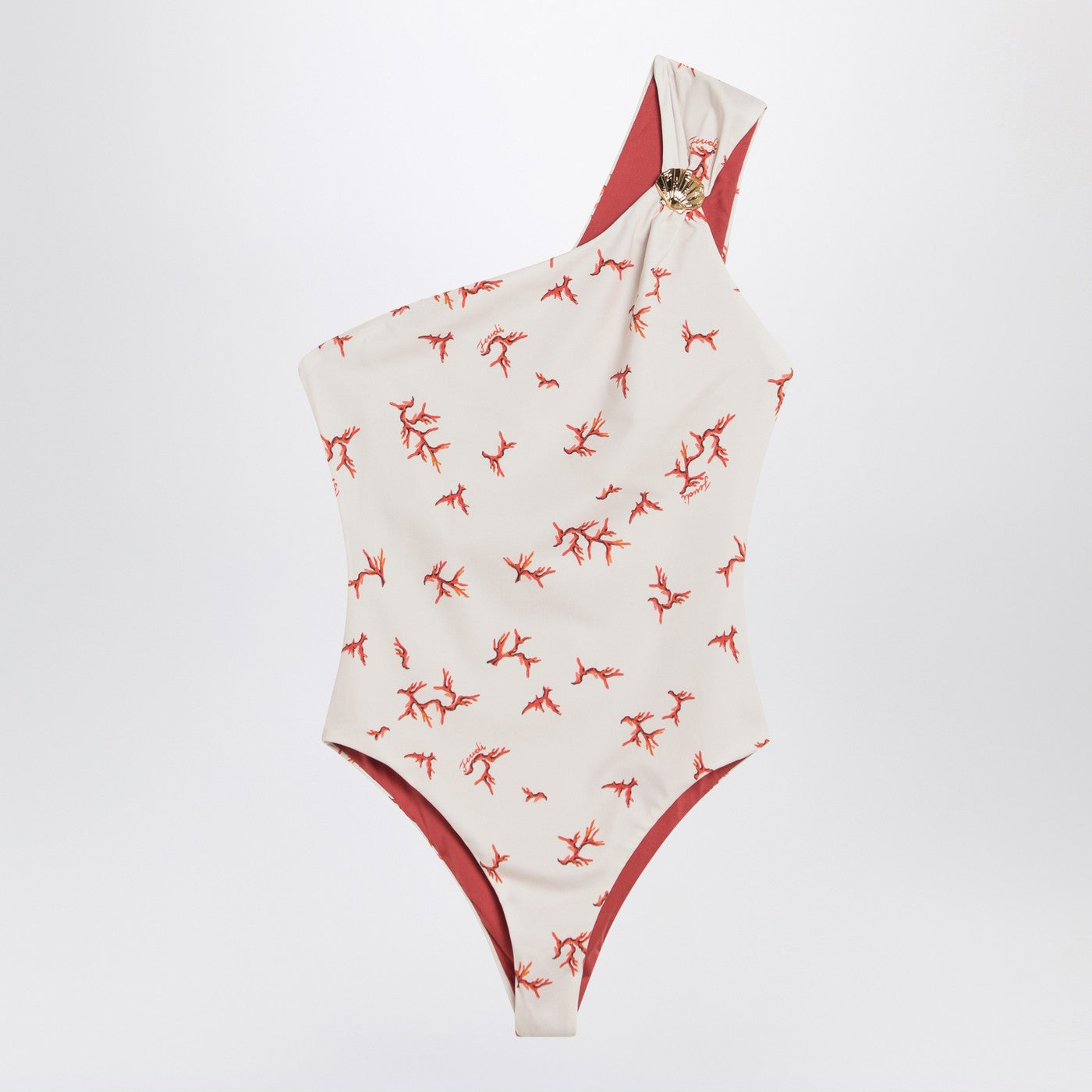 Fendi One-Shoulder Swimming Costume With Coral Women FENDI