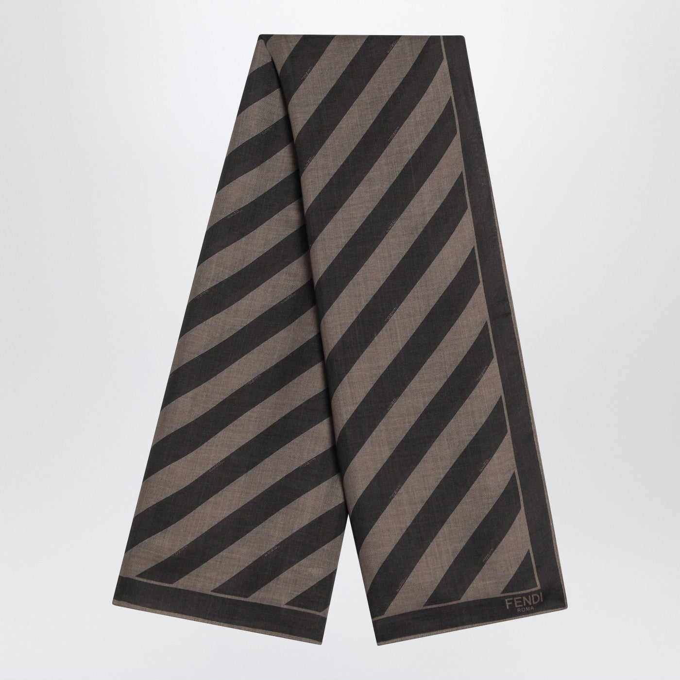Fendi Tobacco/Brown Silk Striped Scarf Men FENDI