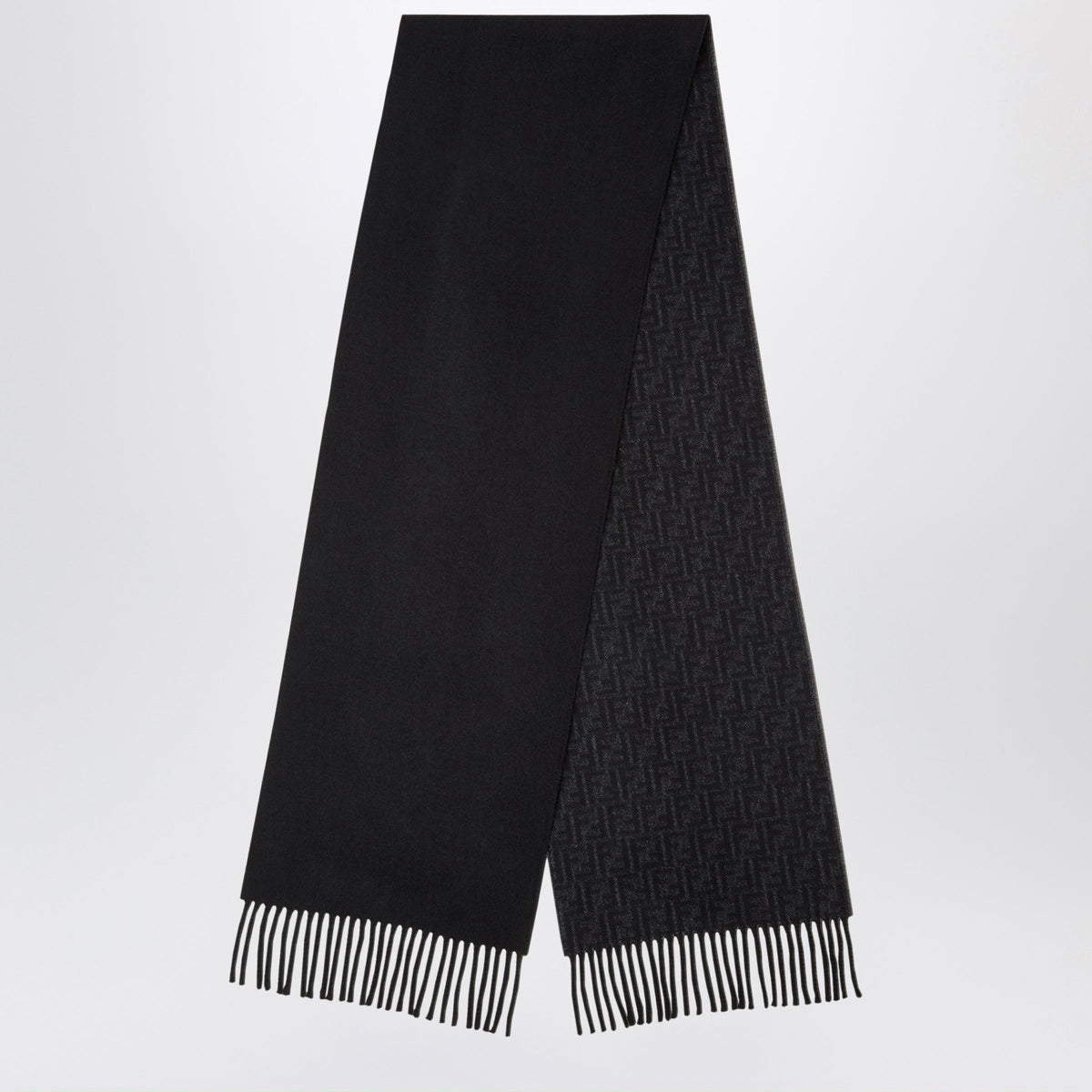 Fendi Ff Zucca Black Wool And Cashmere Scarf Men FENDI