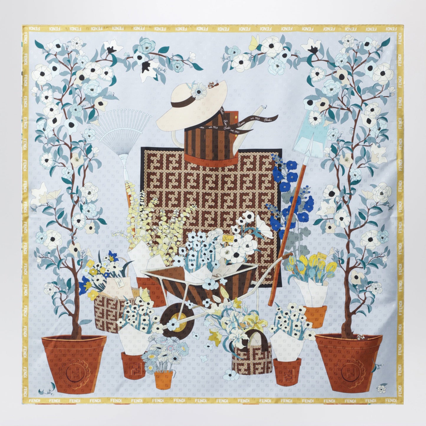 Fendi Fendi Gardening Light Blue Multicoloured Silk Foulard Women FENDI
