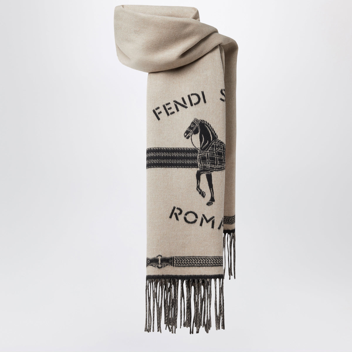 Fendi Dove Grey Selleria Scarf In Wool And Cashmere Women FENDI
