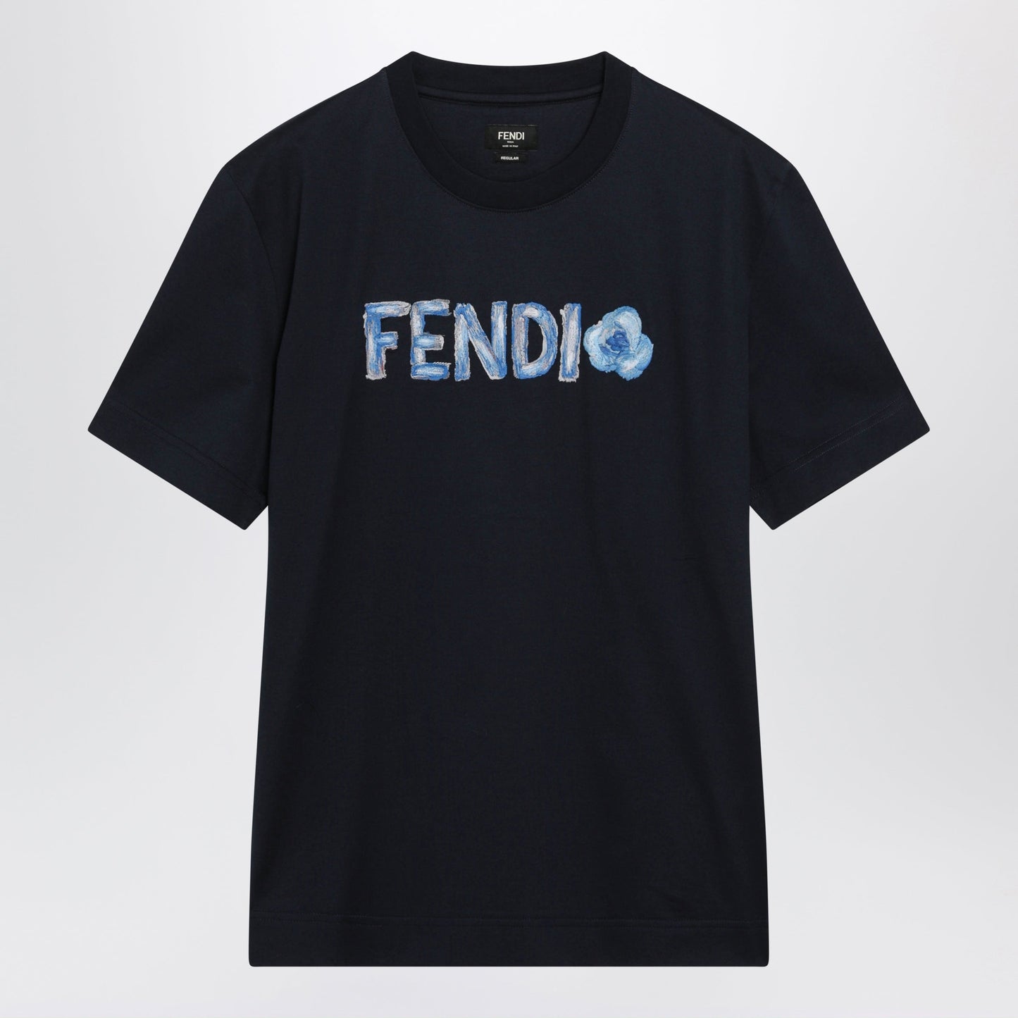 Fendi Navy Blue T-Shirt With Embroidered Logo Men FENDI
