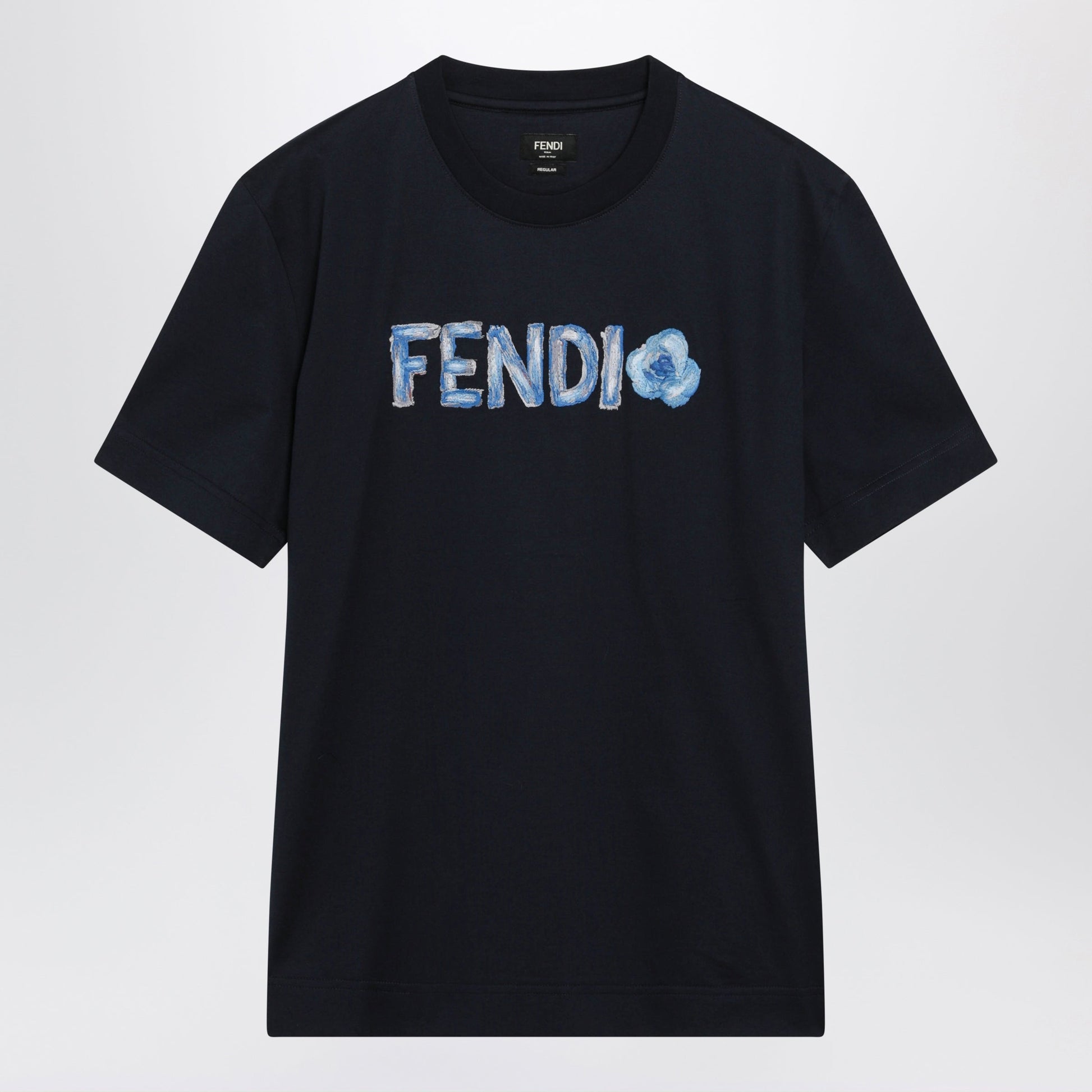 Fendi Navy Blue T-Shirt With Embroidered Logo Men FENDI