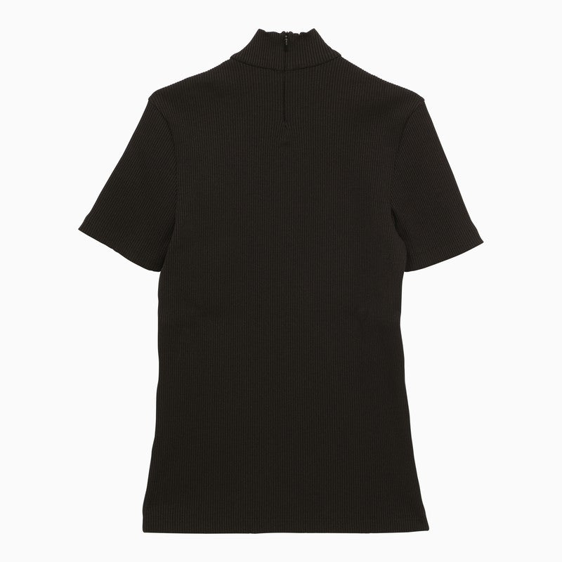 Fendi Black Ribbed Nylon T-Shirt With Logo Men