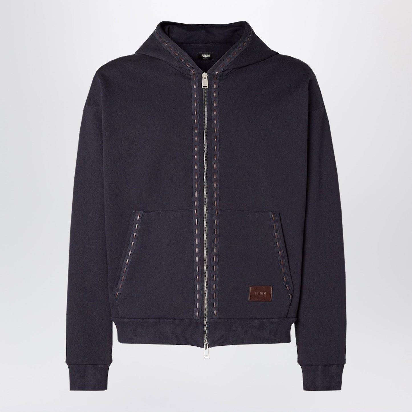 Fendi Navy Blue Cotton Zip-Up Hoodie Men FENDI