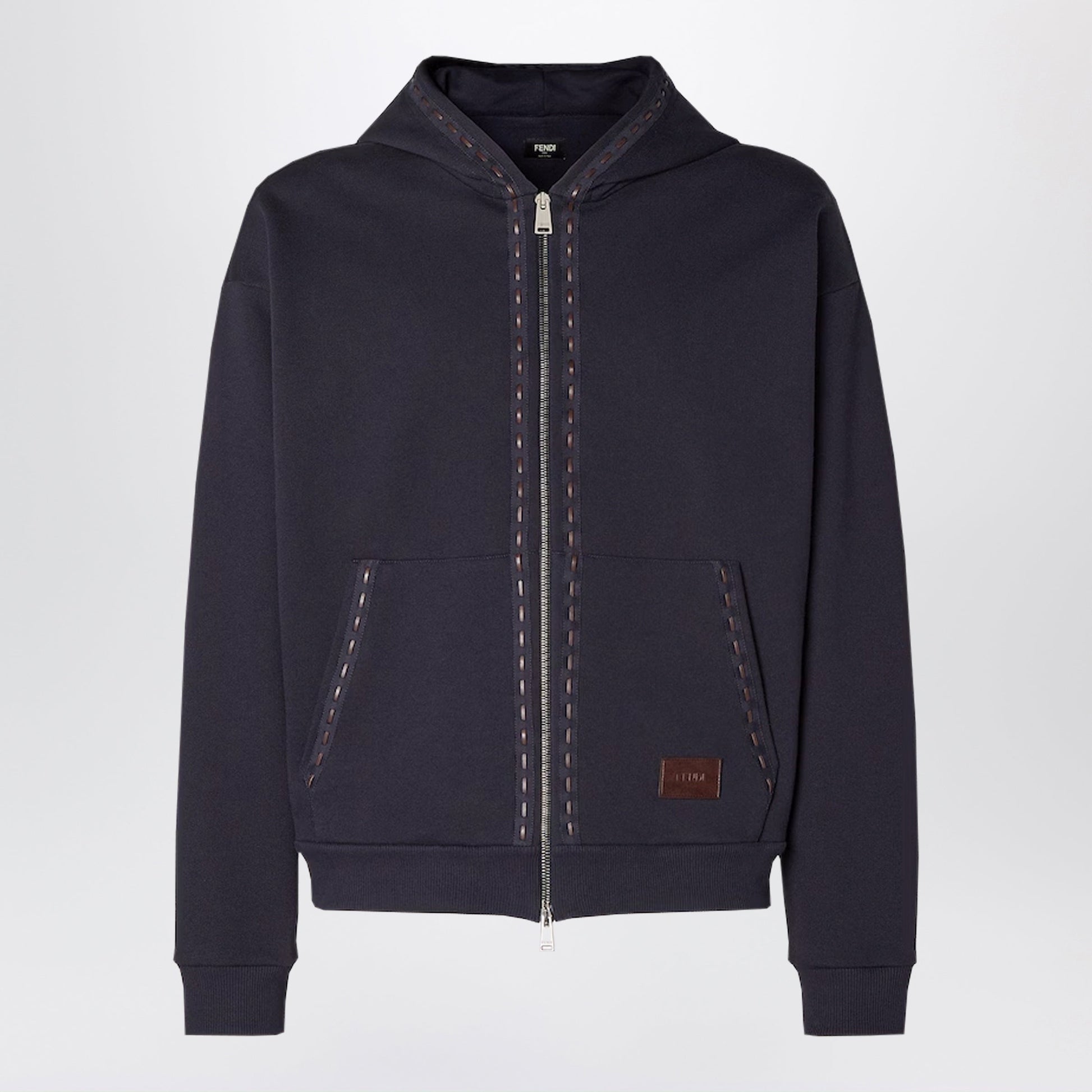 Fendi Navy Blue Cotton Zip-Up Hoodie Men FENDI