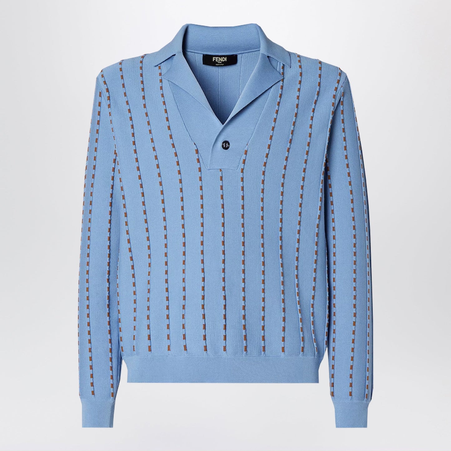 Fendi Light Blue Cotton Knit Jumper Men FENDI