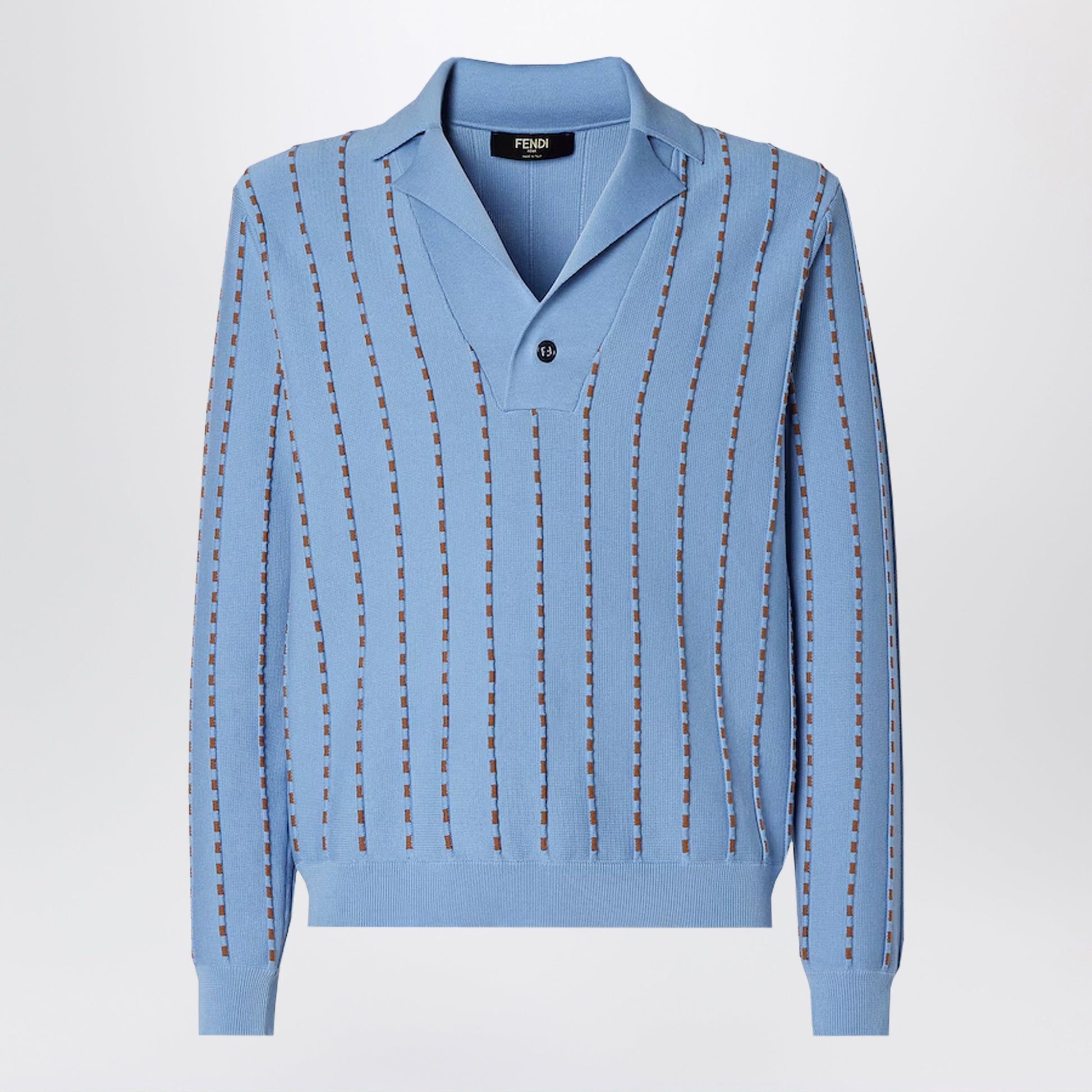 Fendi Light Blue Cotton Knit Jumper Men FENDI
