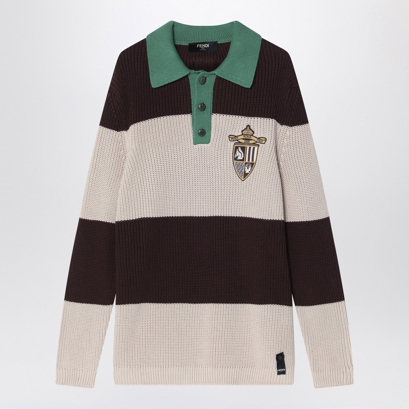 Fendi Knitted Cotton Polo Shirt With Brown And Beige Stripes Men FENDI