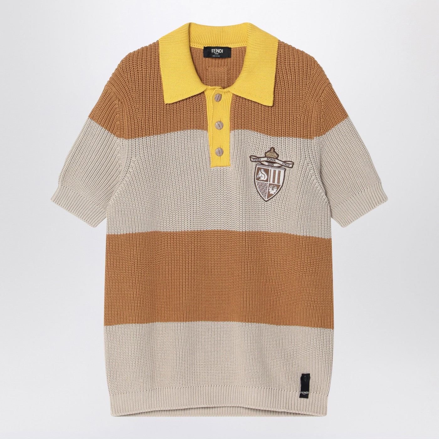 Fendi Knitted Cotton Polo Shirt With Sand And Beige Stripes Men FENDI