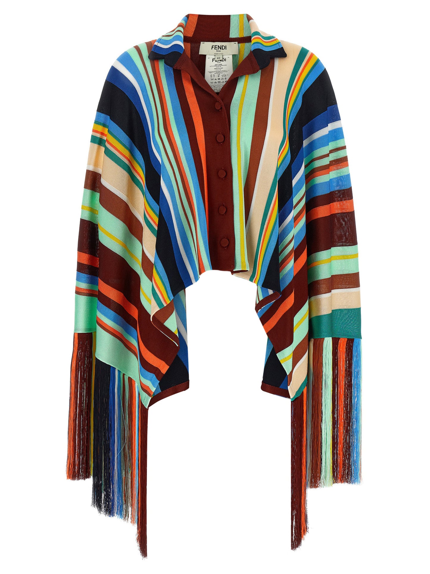 Fendi Women Striped Poncho With Fringes FENDI