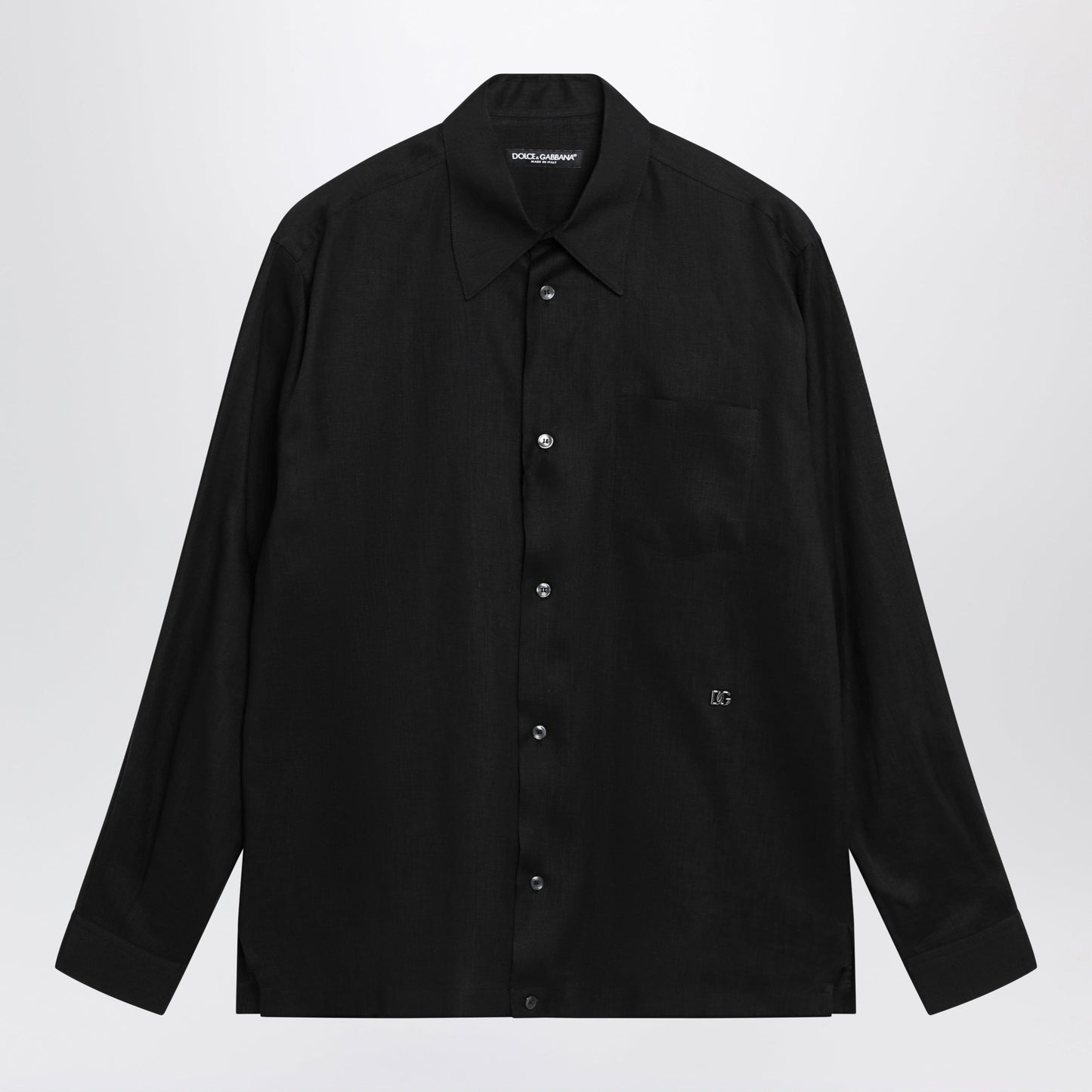 Dolce&Gabbana Hawaii-Fit Linen Shirt With Dg Hardware In Black Men DOLCE & GABBANA