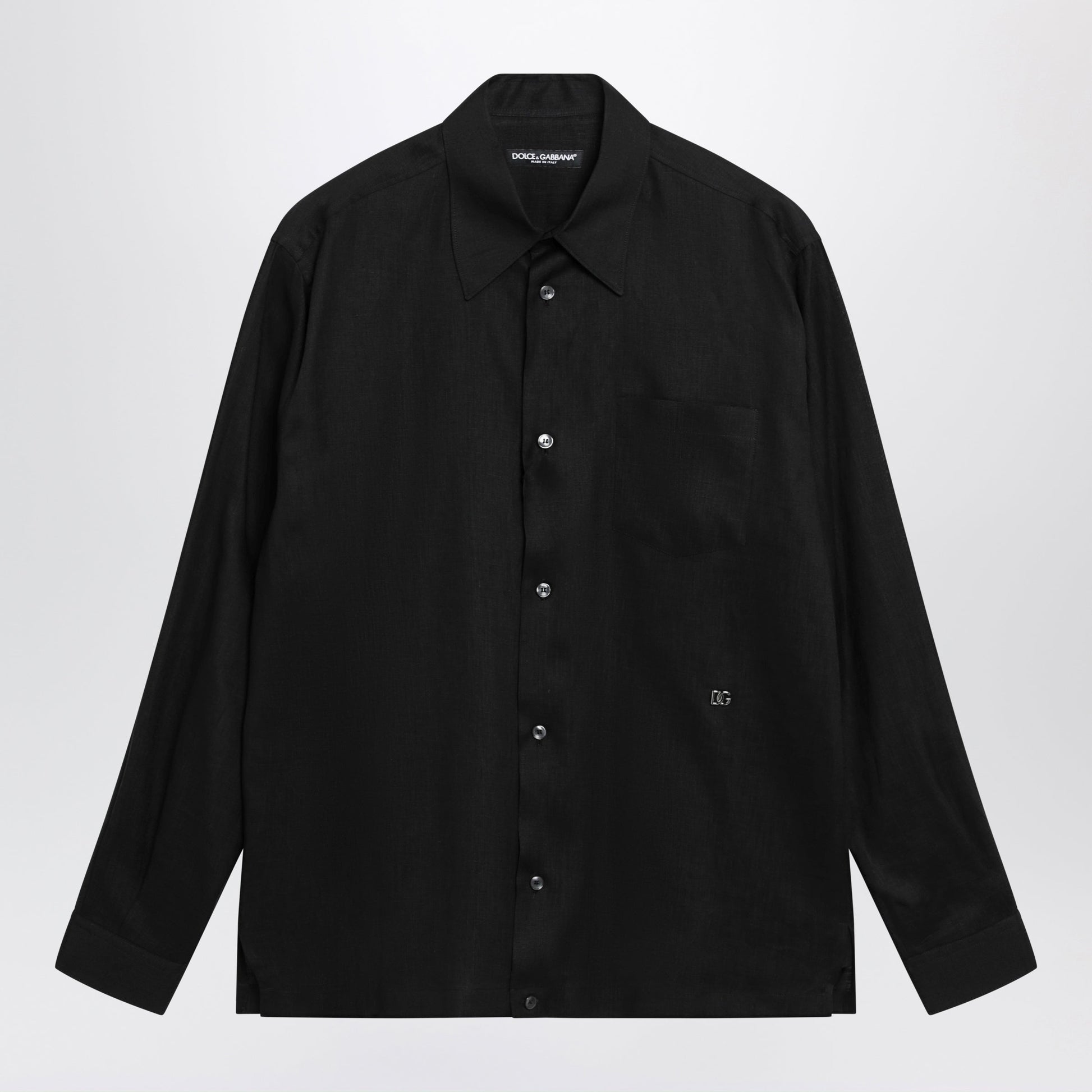 Dolce&Gabbana Hawaii-Fit Linen Shirt With Dg Hardware In Black Men DOLCE & GABBANA