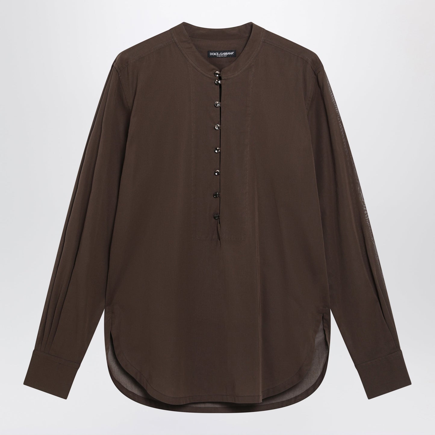 Dolce&Gabbana Brown Cotton Canvas Mandarin-Collar Shirt Men DOLCE & GABBANA