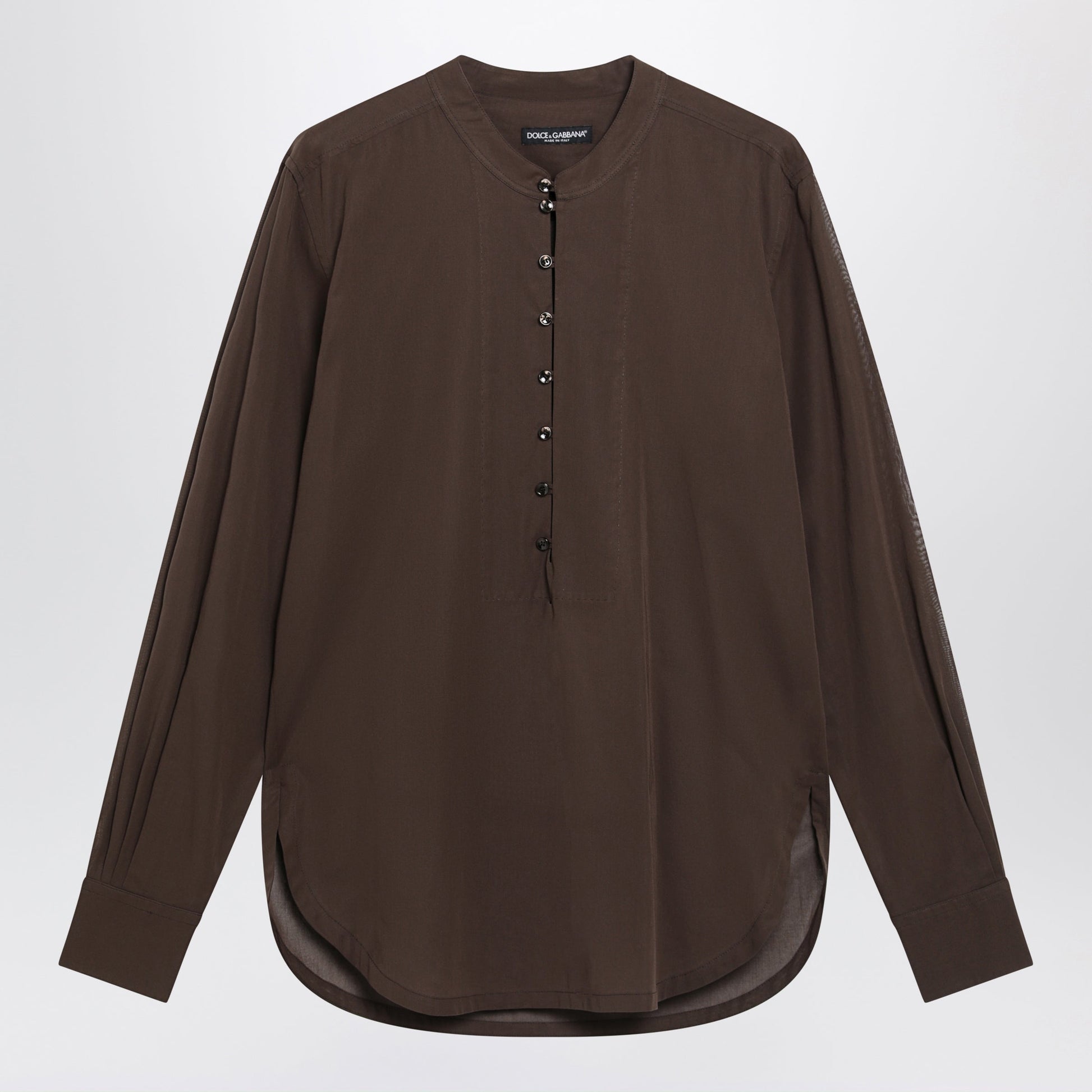 Dolce&Gabbana Brown Cotton Canvas Mandarin-Collar Shirt Men DOLCE & GABBANA