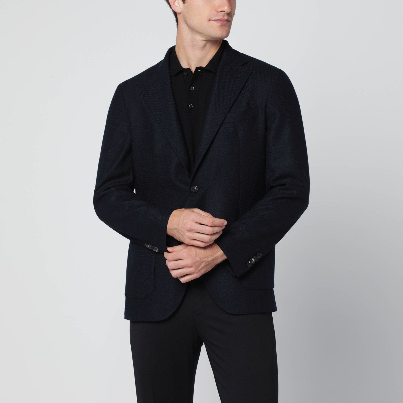 Santaniello Navy Blue Single-Breasted Wool Jacket Men Santaniello